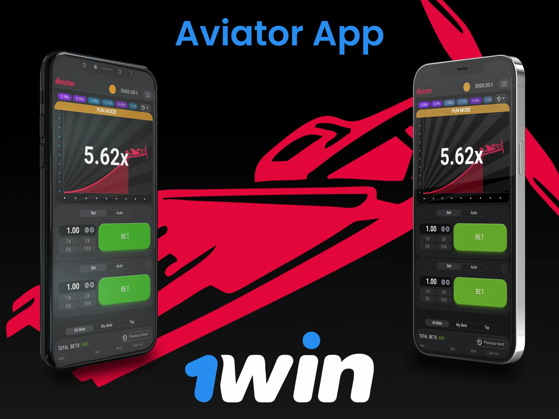 Play Aviator through the application from 1win.