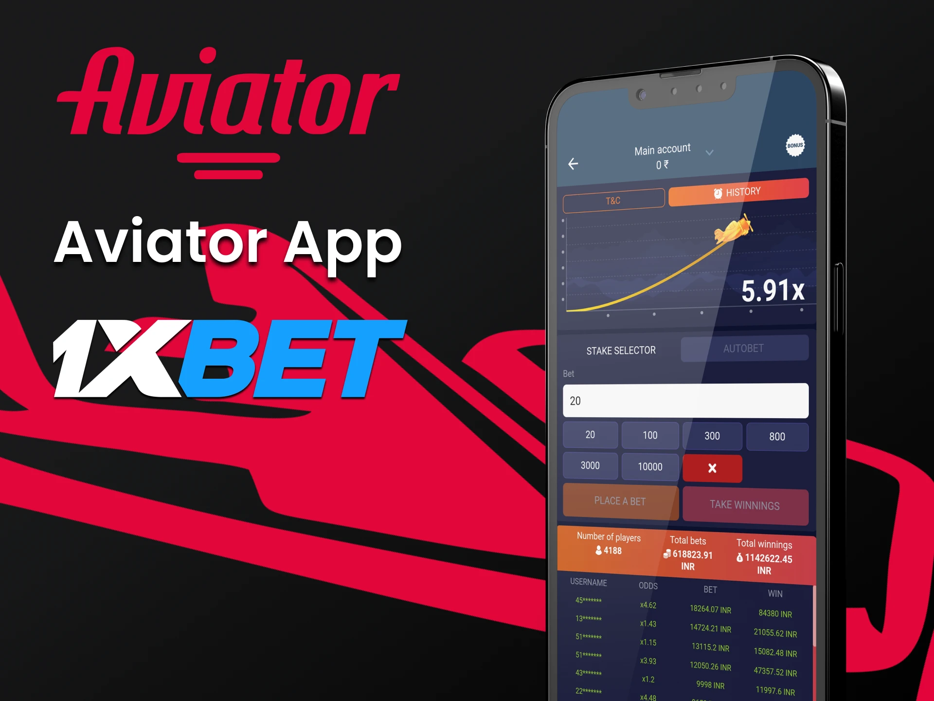 Play the Aviator game with the 1xbet app.