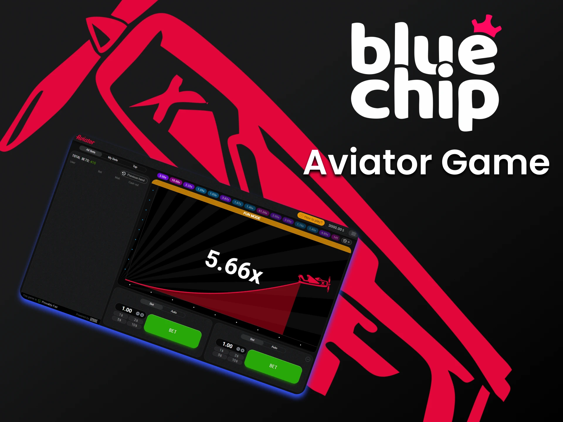 Choose the game Aviator for betting from BlueChip.