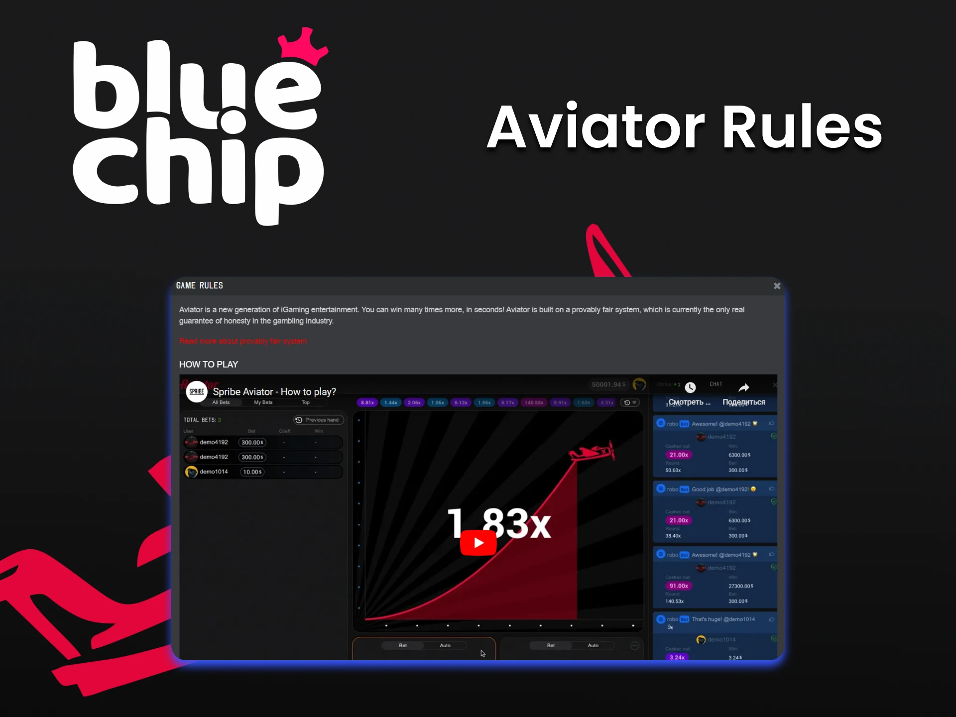 Like all games, BlueChip's Aviator has its own rules.