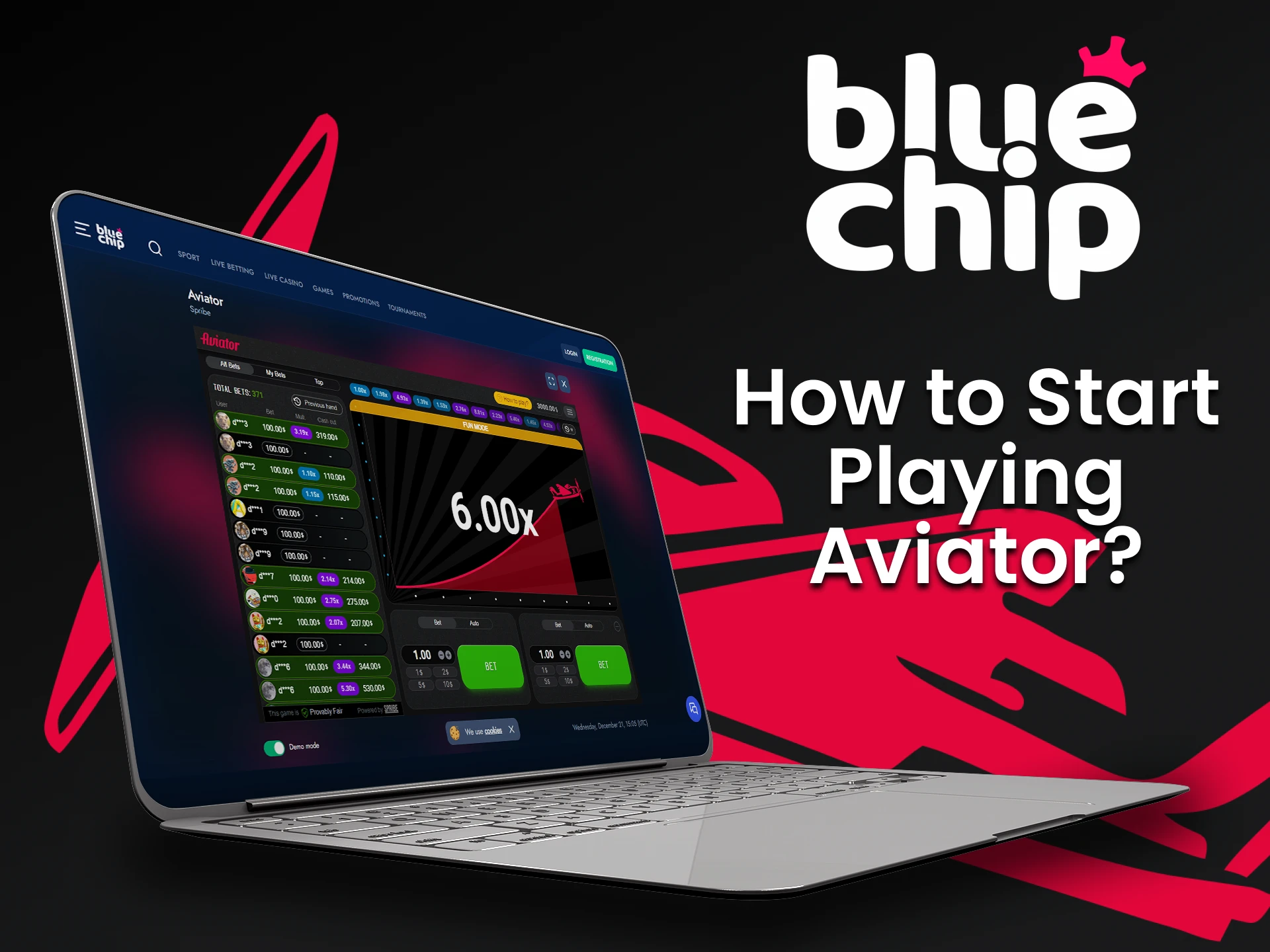 You can see the instructions to start playing the BlueChip Aviator game.