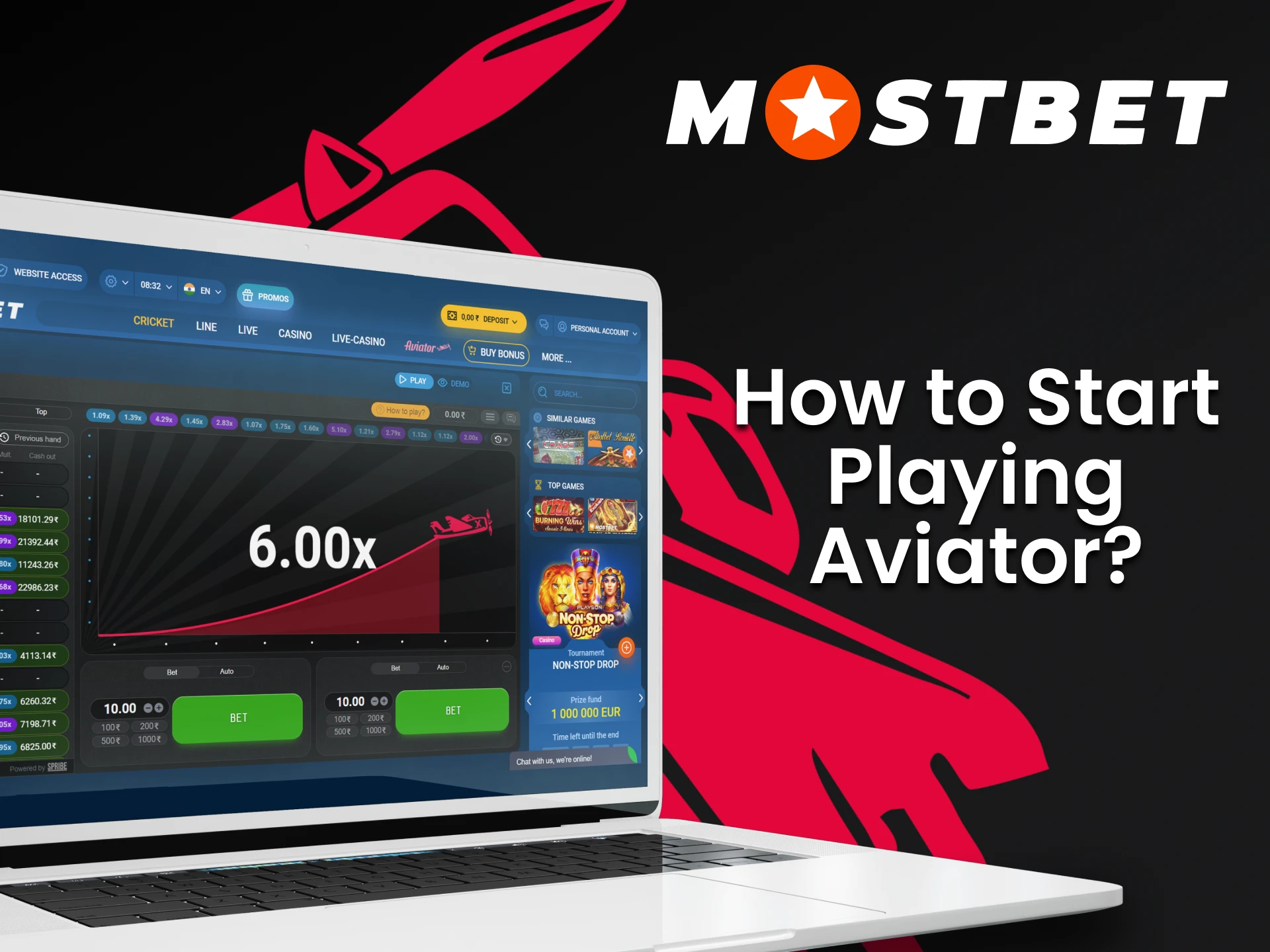 Create an account on Mostbet to play Aviator.