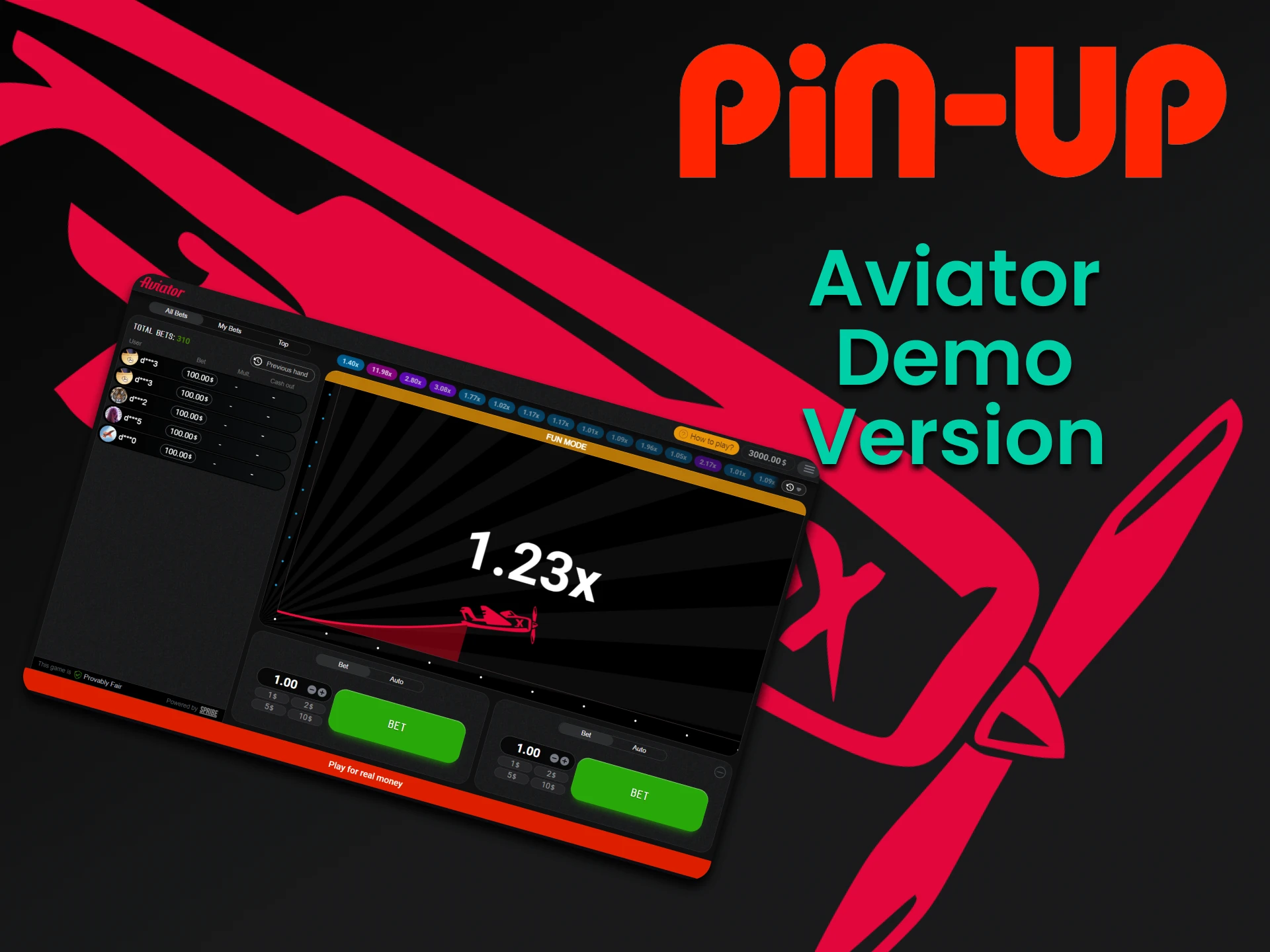 In order not to risk real money, you can try the game in the demo version from Pin Up.