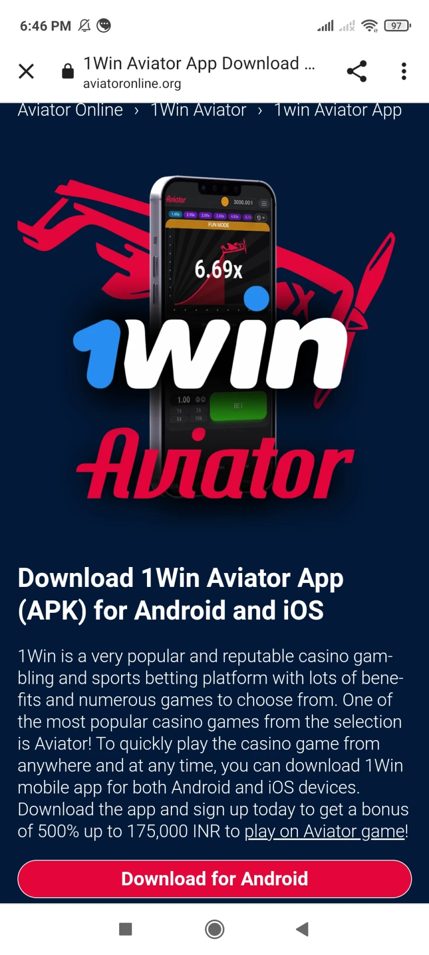 Follow the link to download the 1win app.