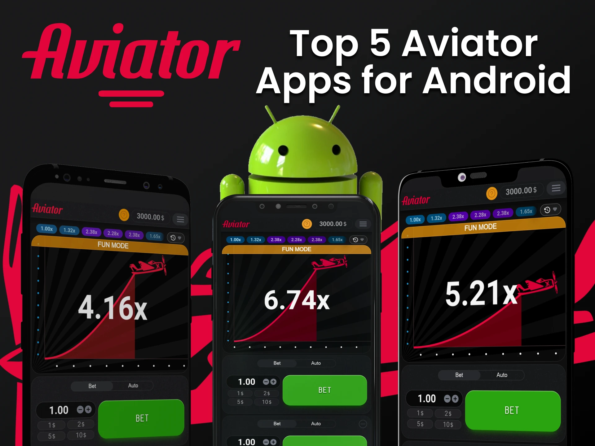 Escolha as 5 melhores aplicações para Android para jogar Aviator.