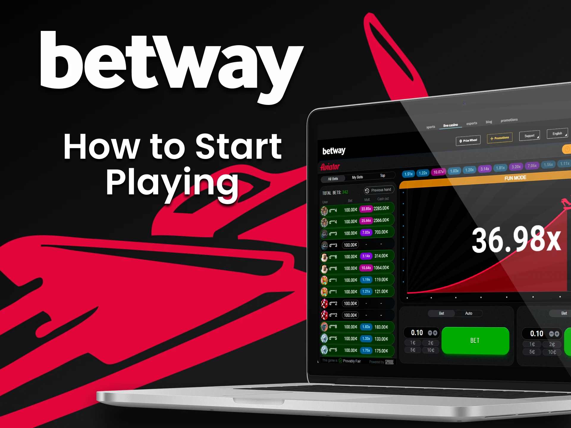 Go to Betway and start playing Aviator.