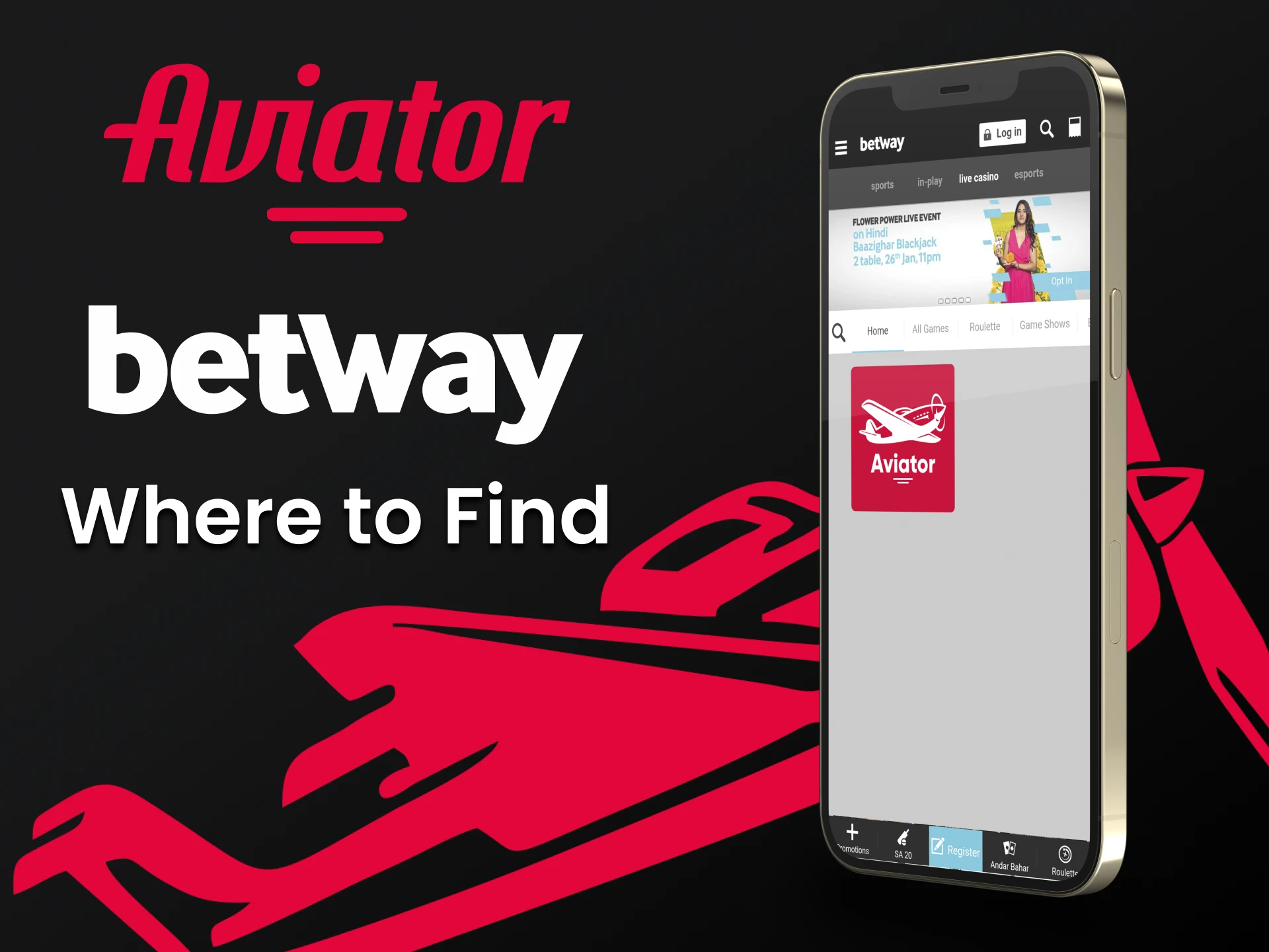 Go to the Betway app and find Aviator.