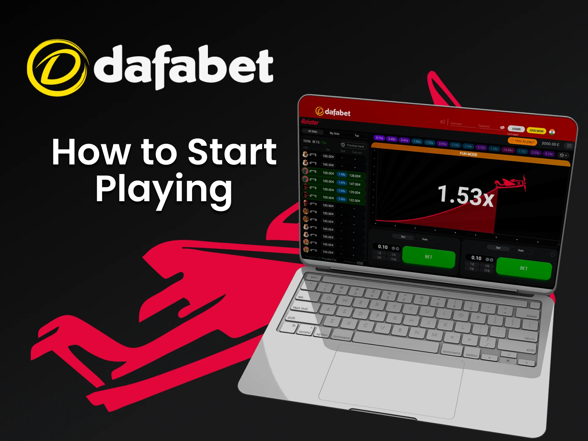 Follow the instructions to start playing Aviator by Dafabet.