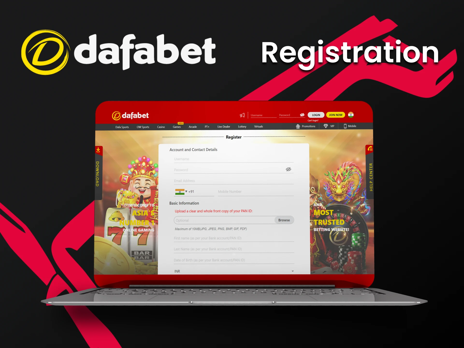 Create an account on Dafabet to start playing Aviator.