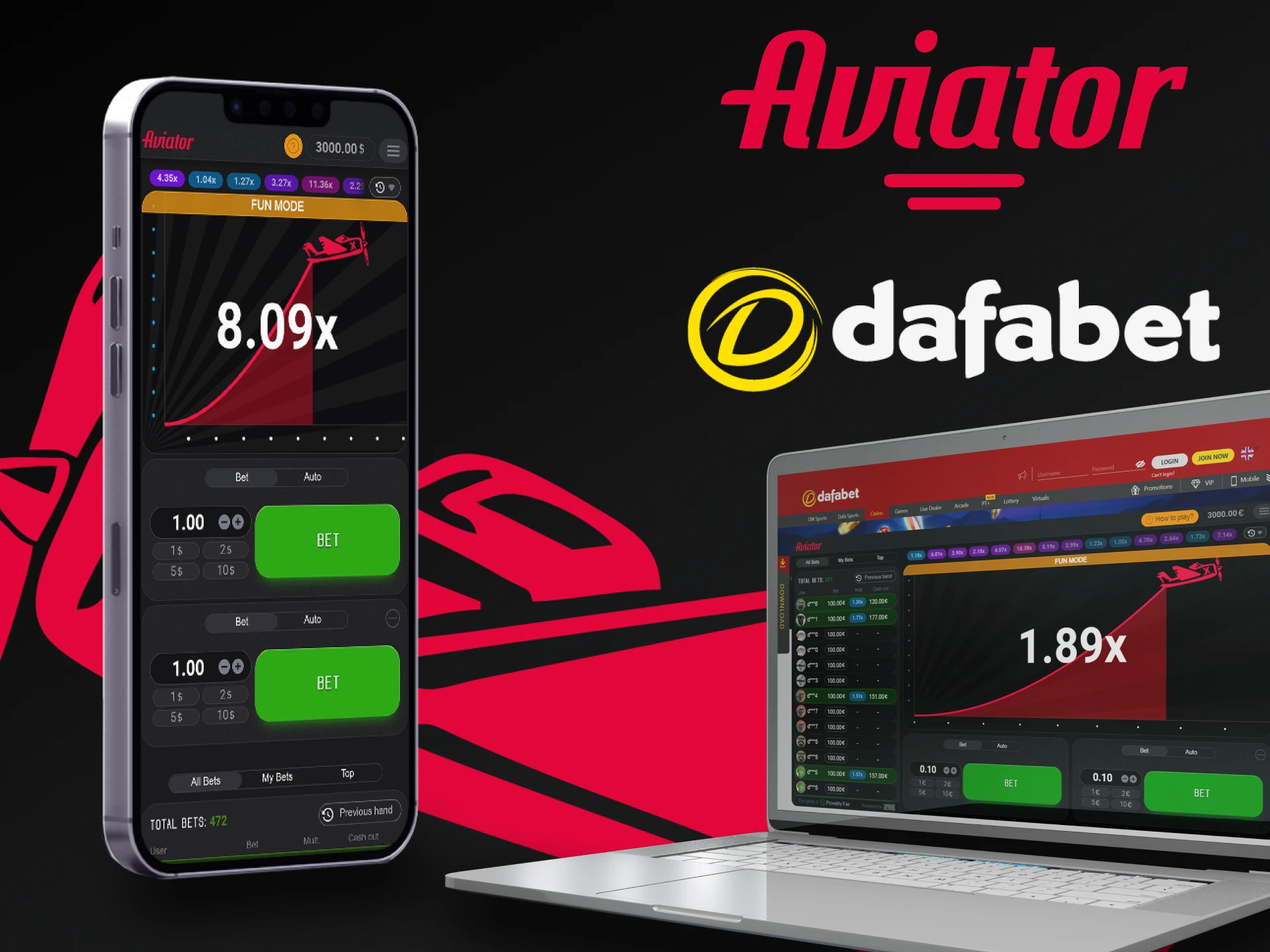 Jogue Aviator no site ou no aplicativo da Dafabet.