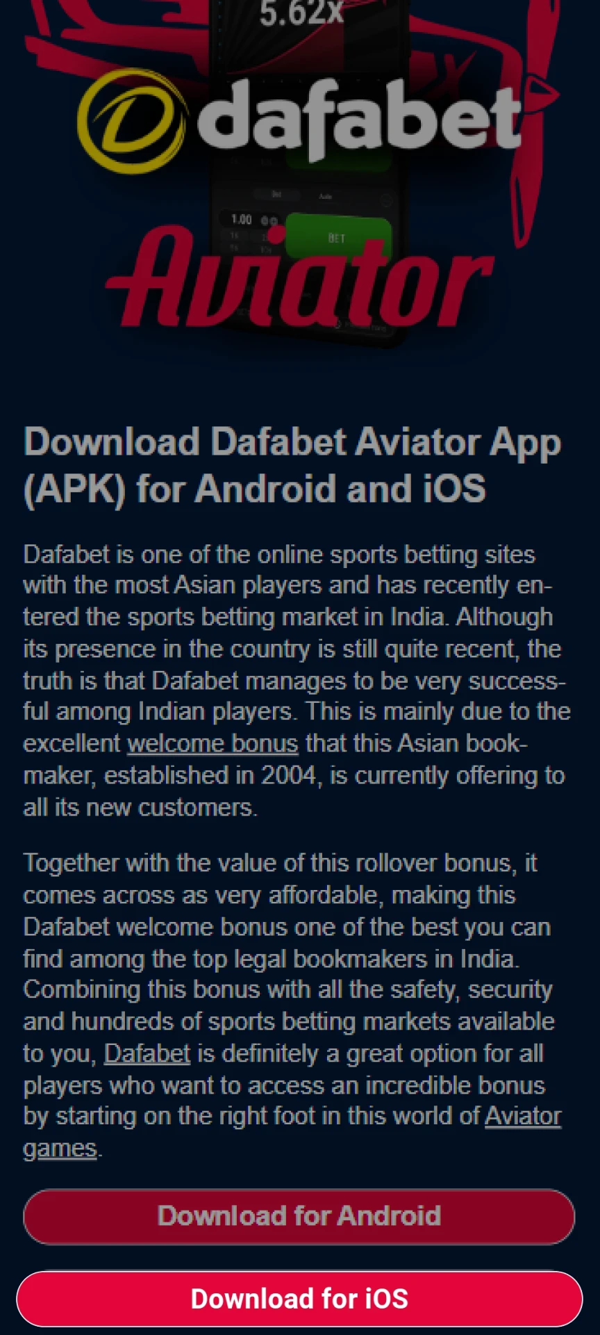 Play Aviator on Dafabet through your iOS device.