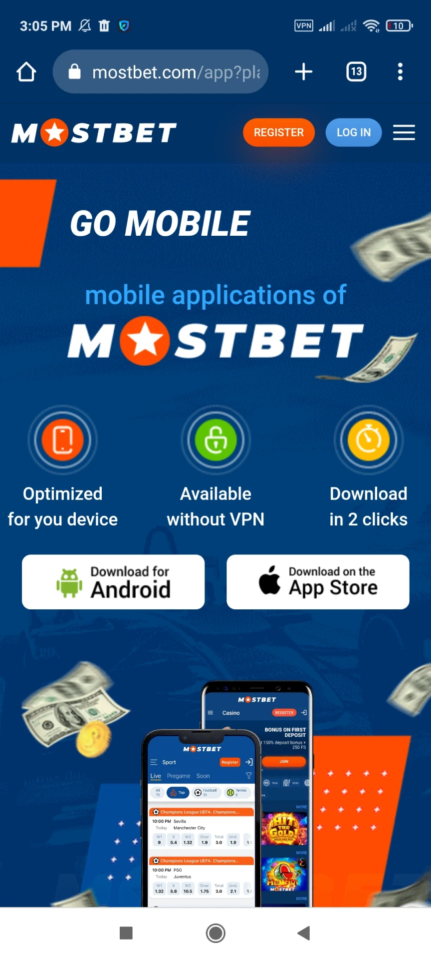 On the Mostbet website, find the section to download the application.