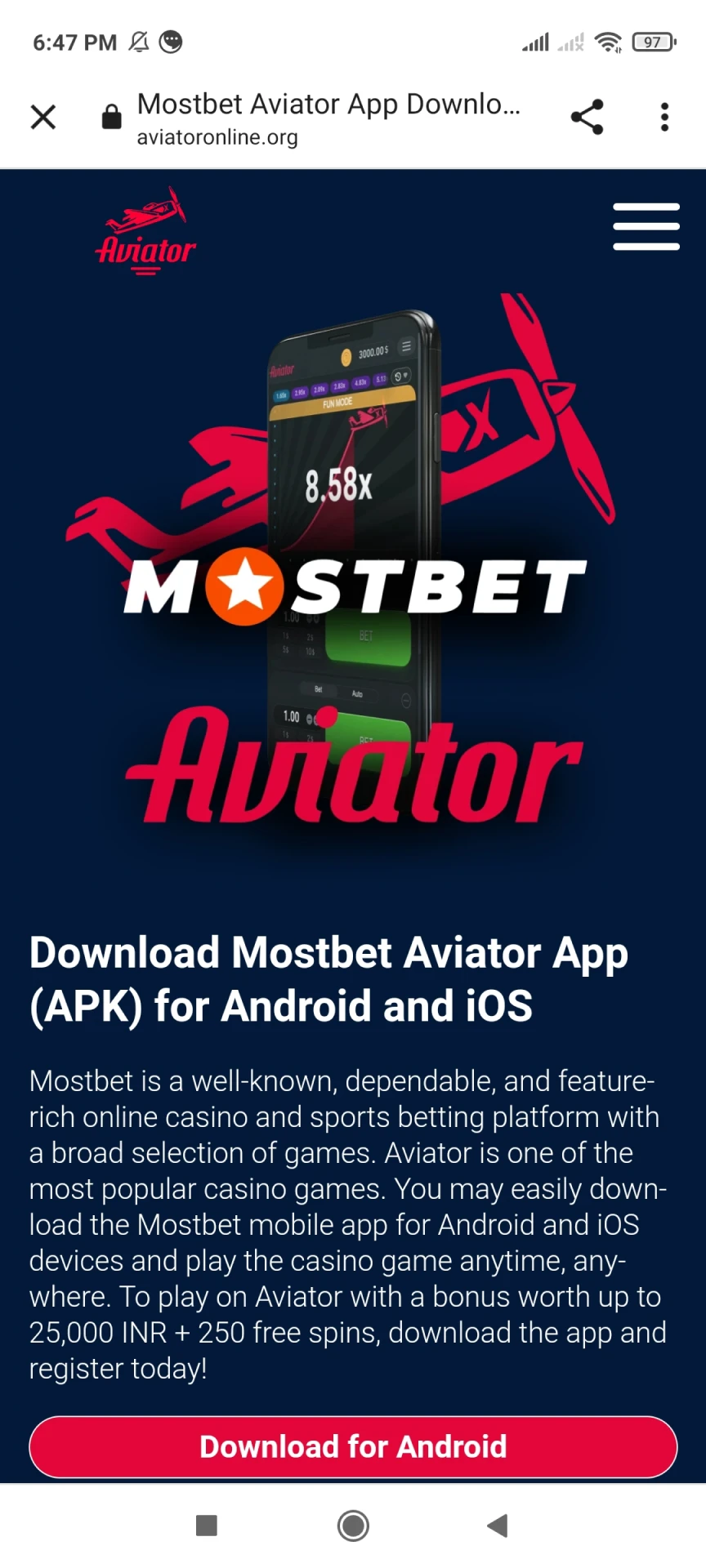 Siga o link para fazer o download do aplicativo Mostbet.