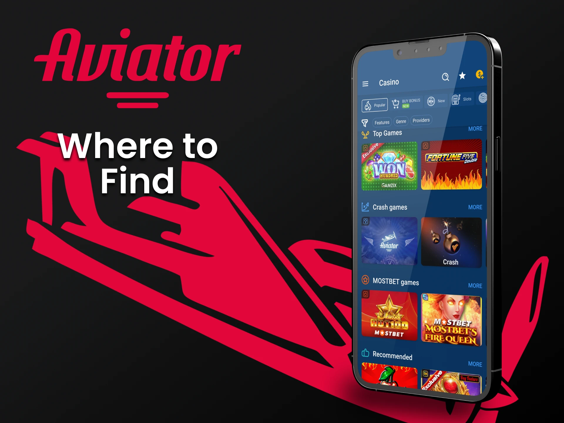 Finding the game Aviator is not difficult in the application from Mostbet.
