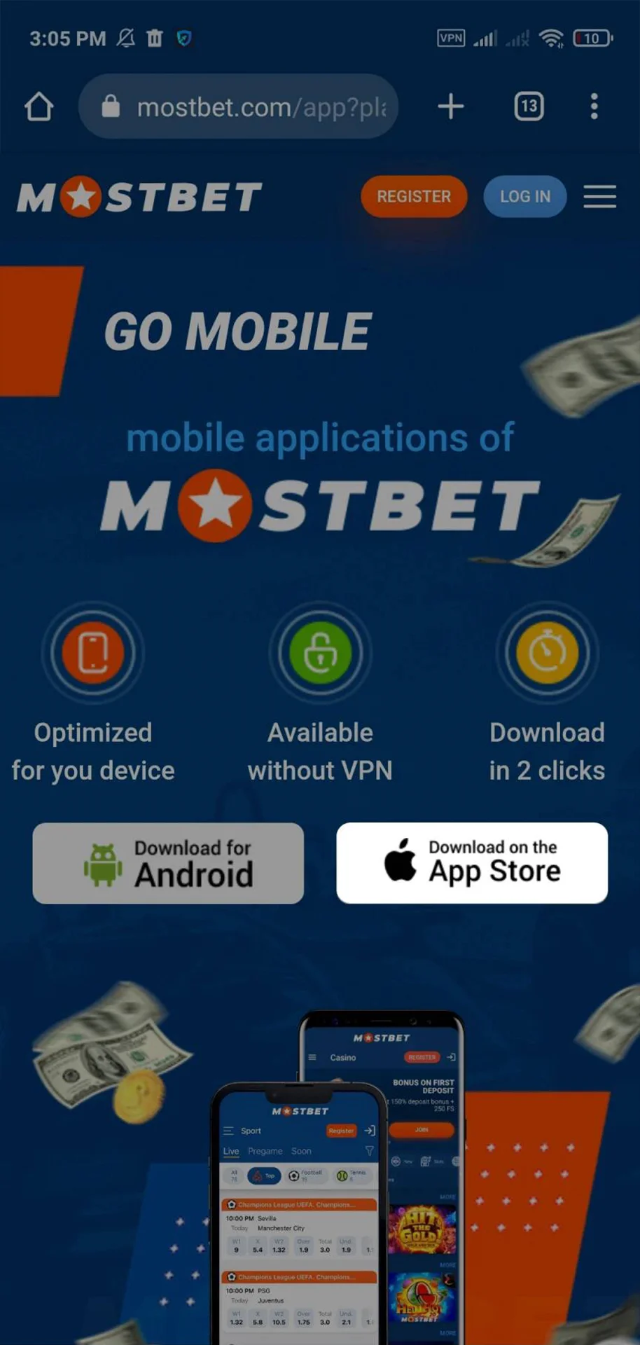 On the Mostbet website, find the section to download the application for iOS.