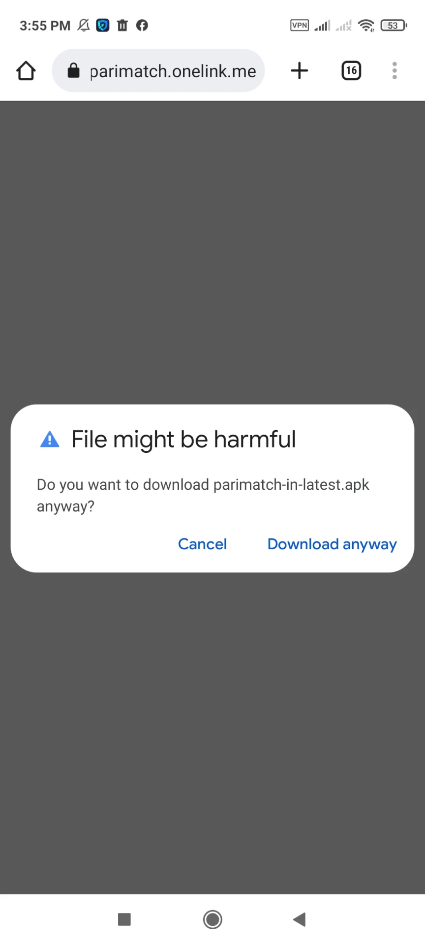 Confirm the download of the Parimatch app on your smartphone.