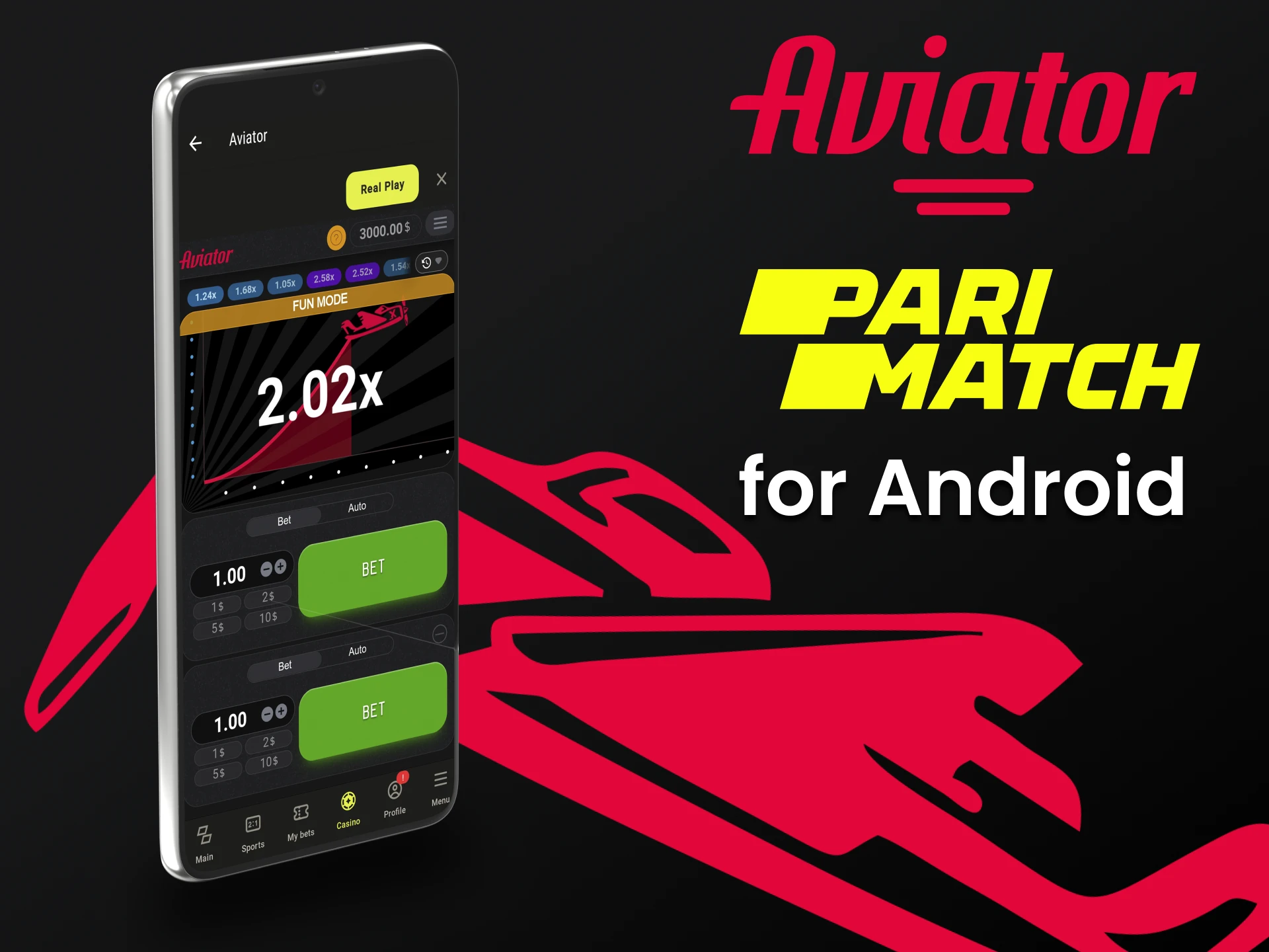 Jogue Aviator da Parimatch em seu dispositivo Android.