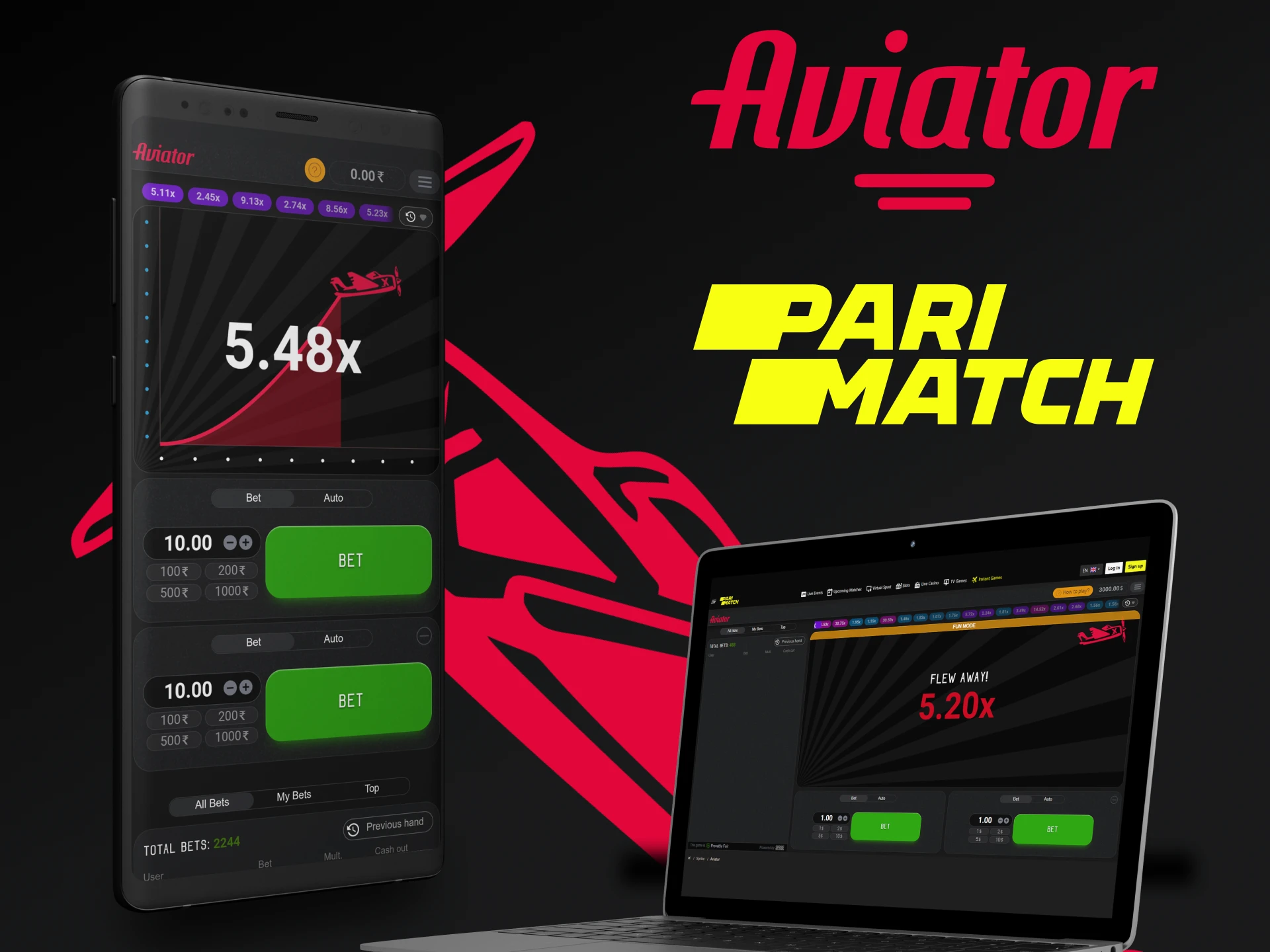 You can choose a convenient way from Parimatch to play Aviator.