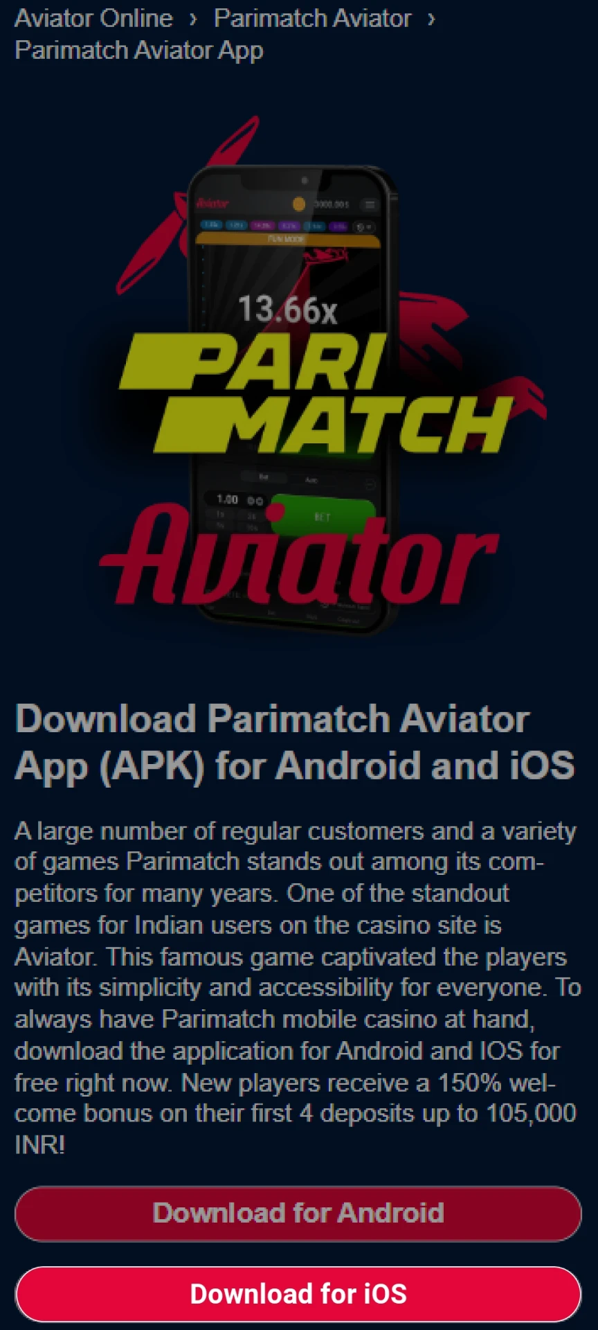Go to Parimatch to download the application for iOS.