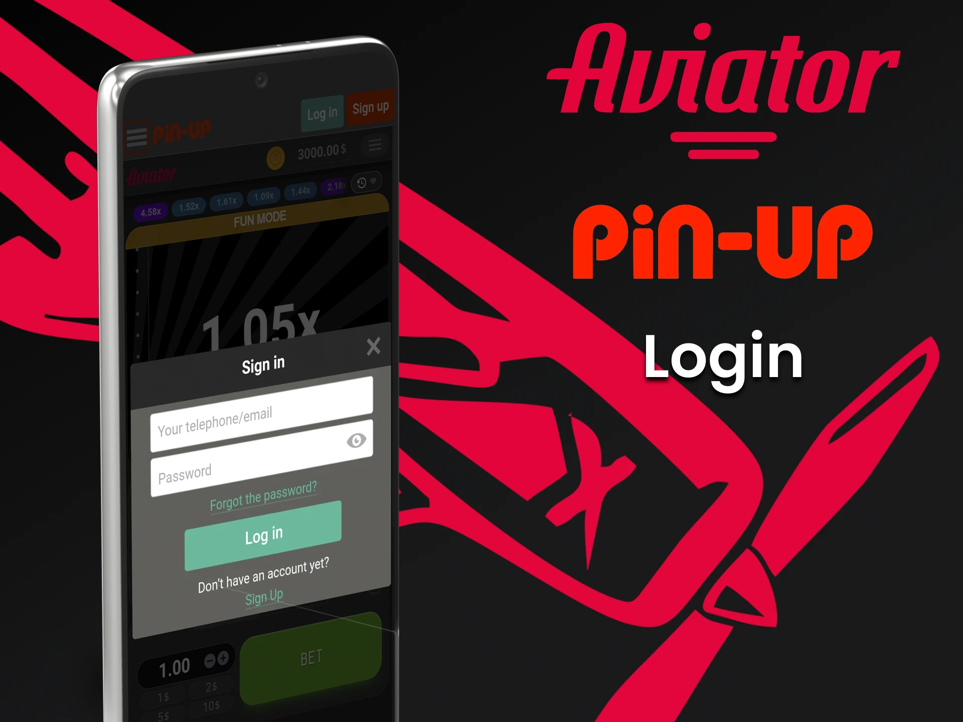 Faça login na sua conta Pin Up para jogar Aviator.