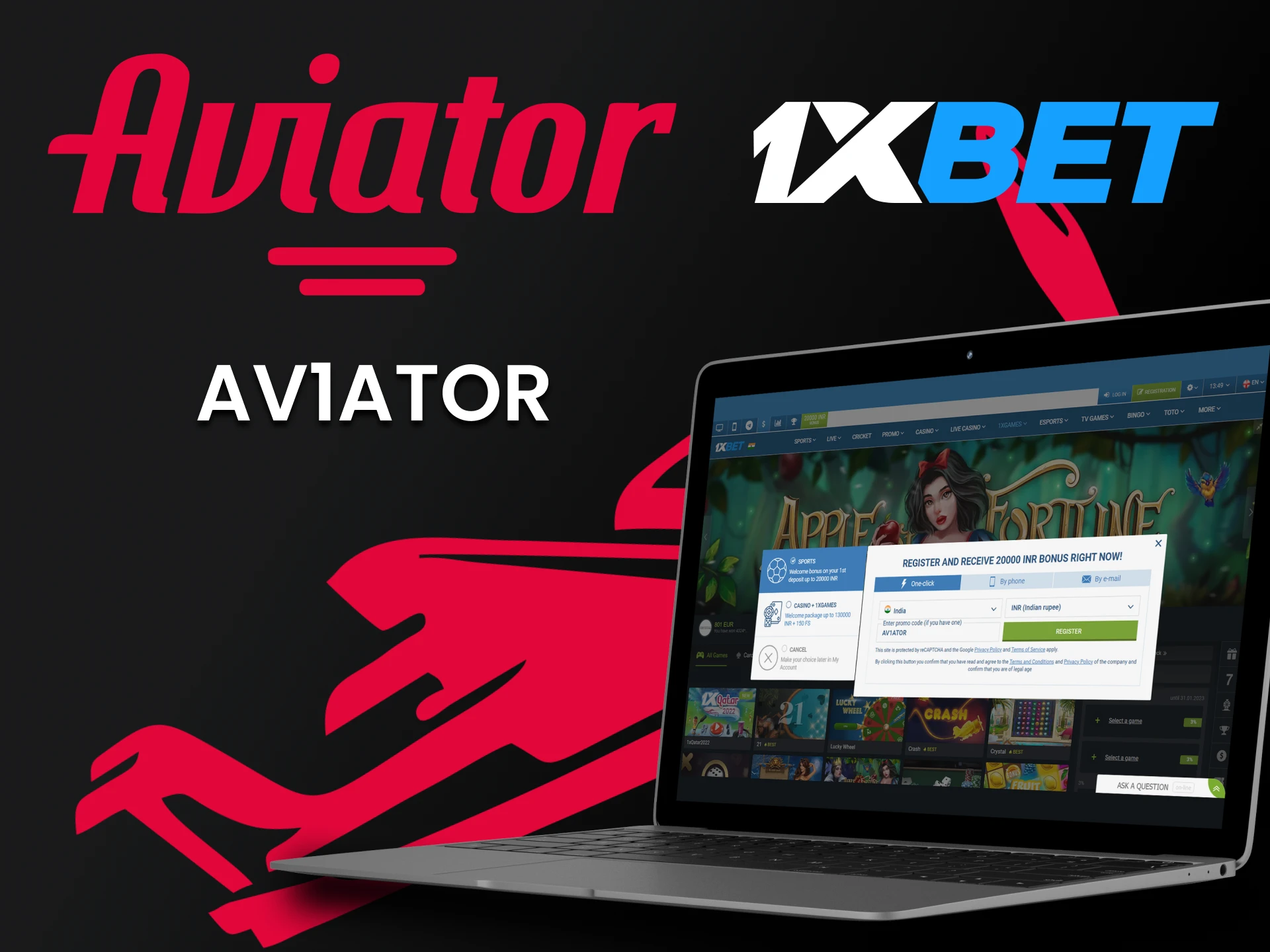 Use the promo code from 1xbet to play Aviator.