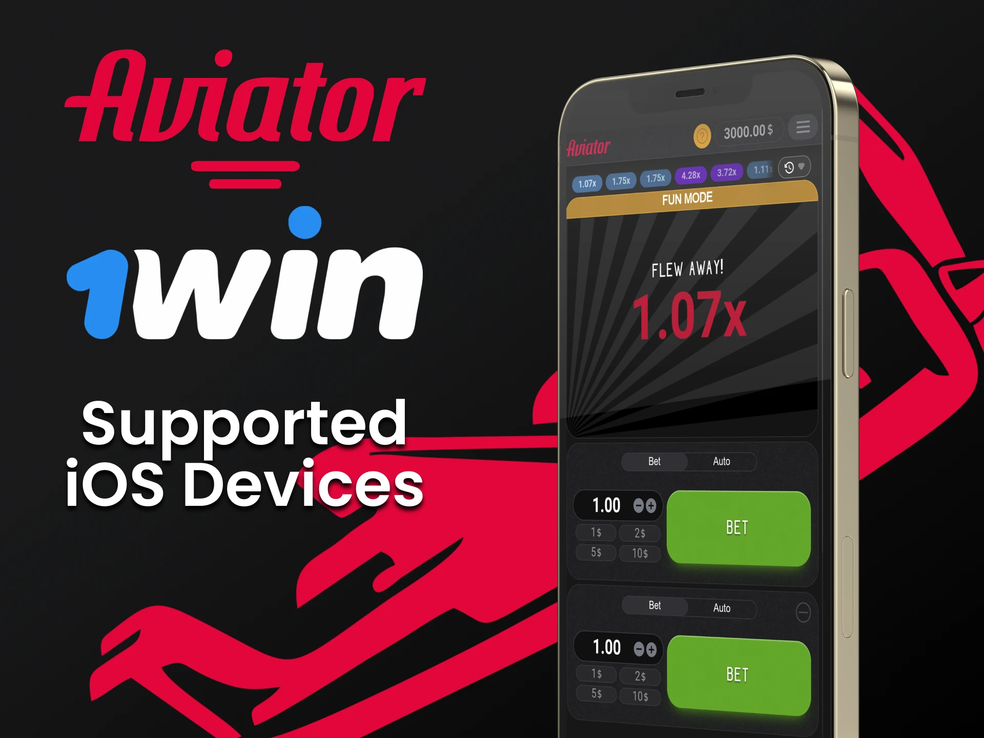 Jogue Aviator através do aplicativo 1win em seu dispositivo iOS.