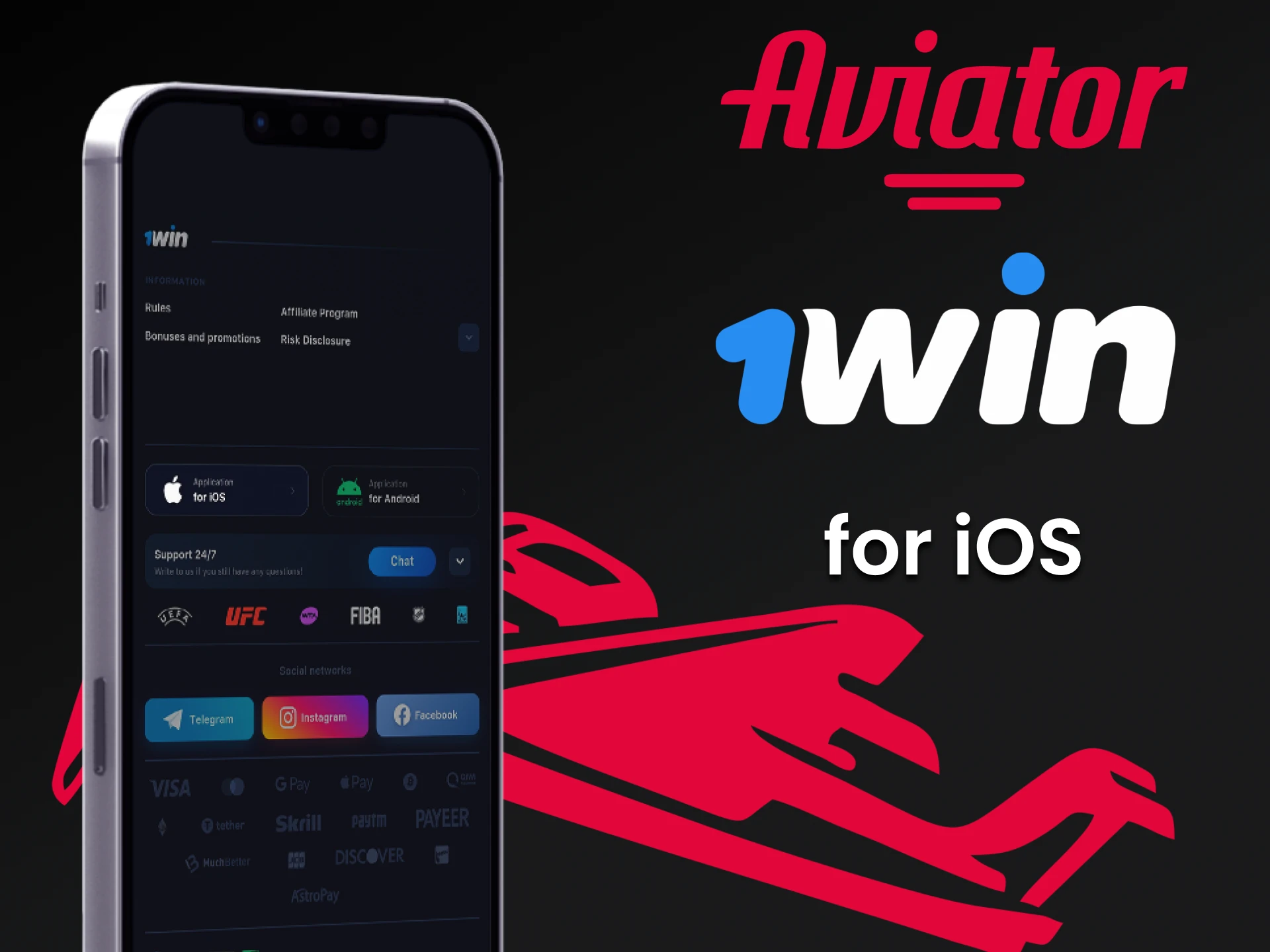 Jogue Aviator através do aplicativo 1win para iOS.