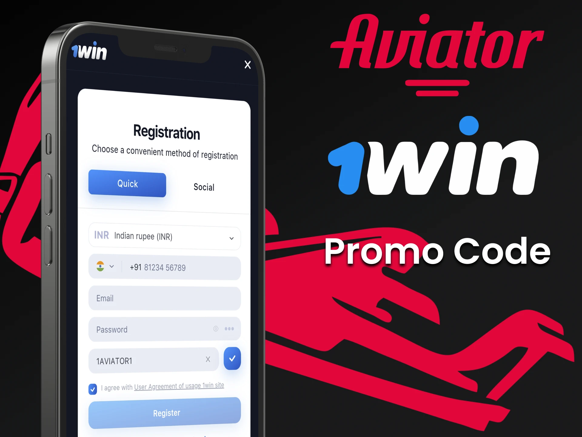 Use a special promo code from 1win to play Aviator.