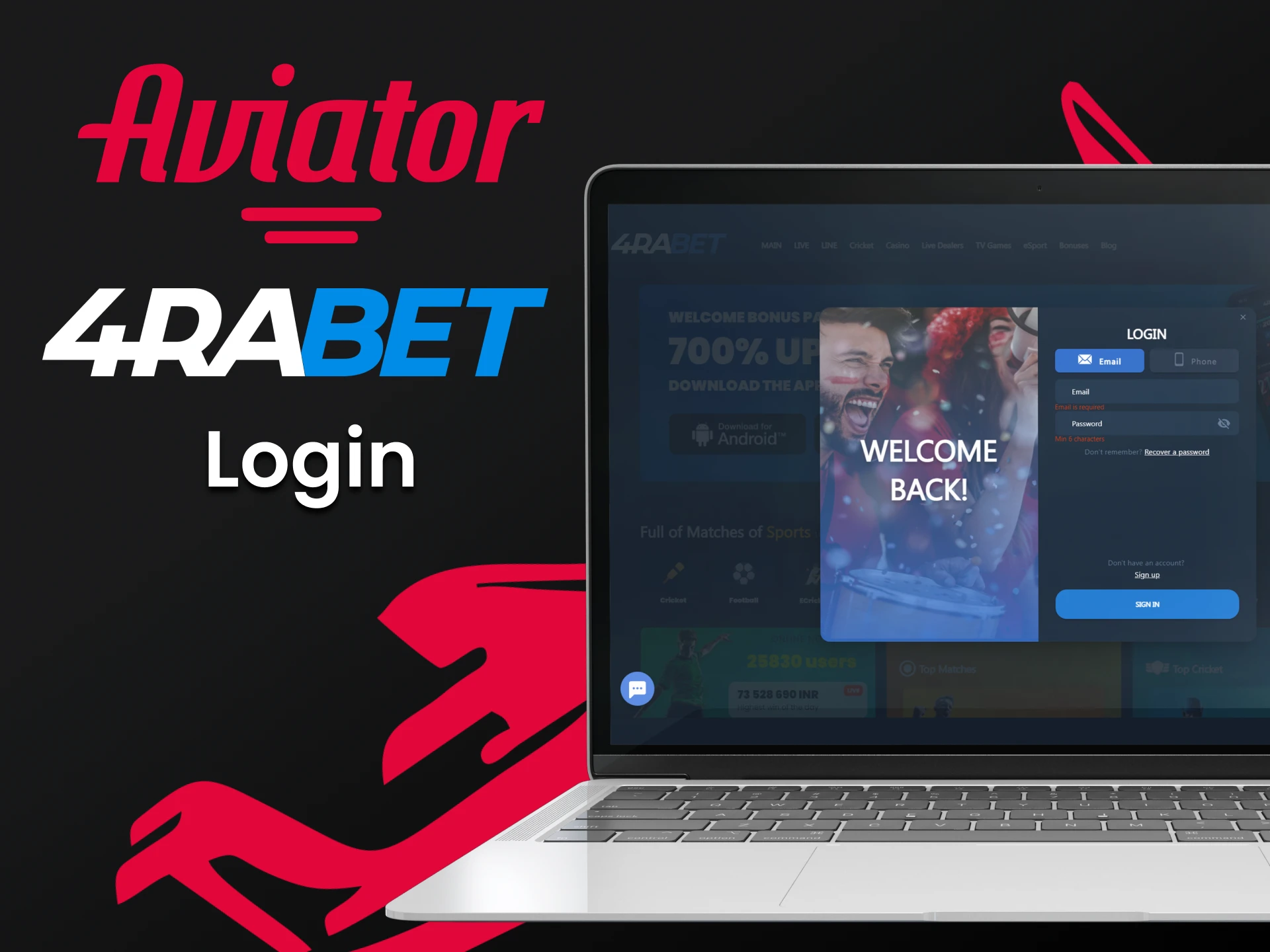 Login to your personal account to start playing Aviator on 4rabet.