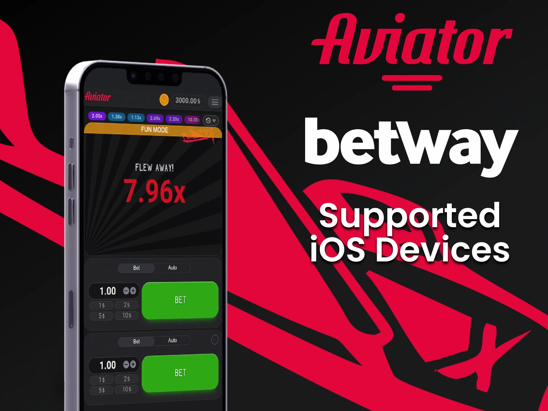 Jogue Aviator em dispositivos iOS.