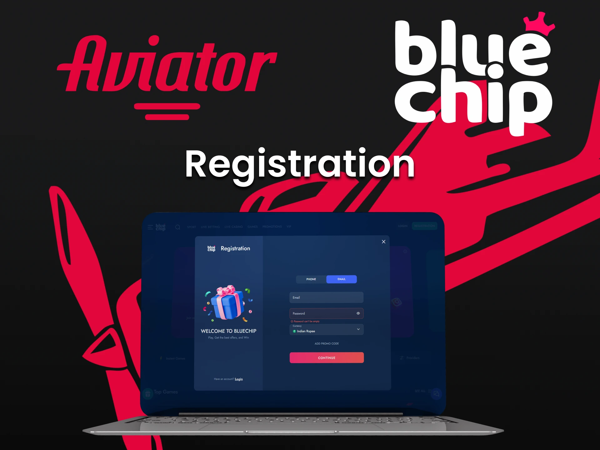 Create a Bluechip account to play Aviator.