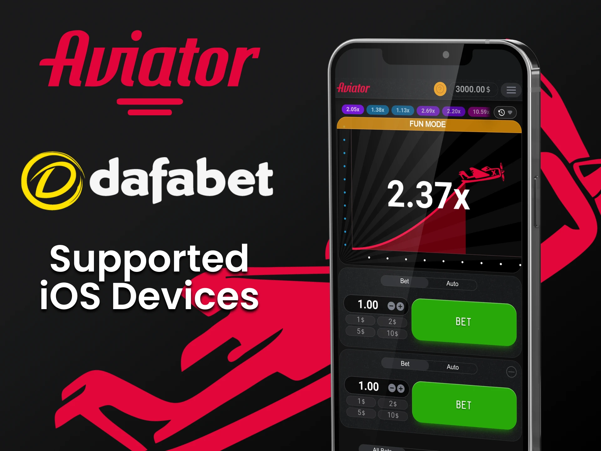 Jogue Aviator na Dafabet através de seu dispositivo iOS.