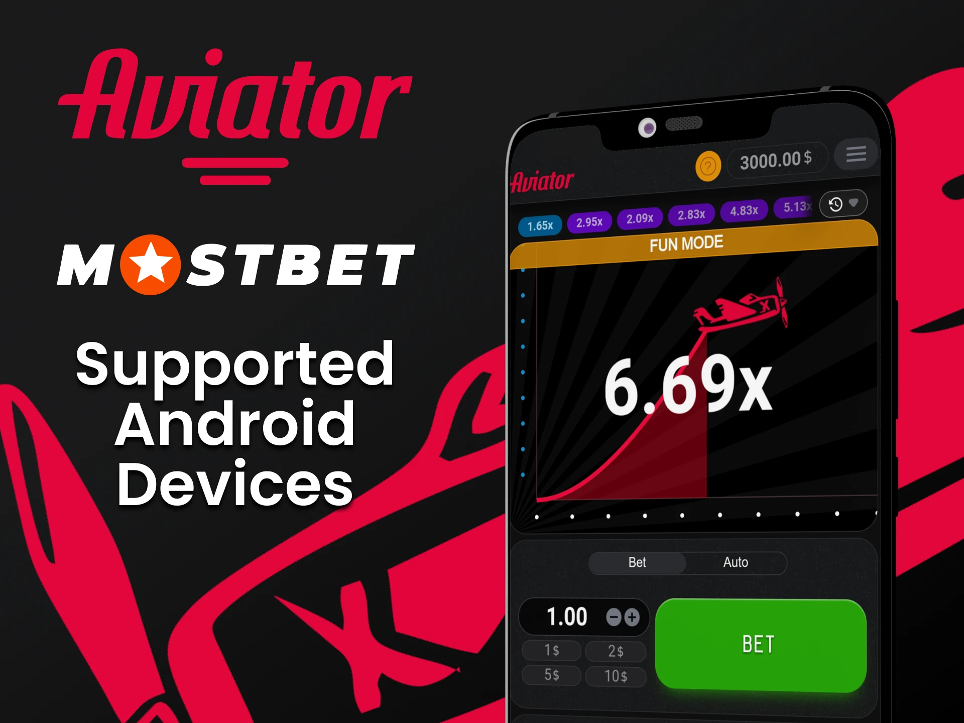 Jogue Aviator através do aplicativo Mostbet em seu dispositivo Android.