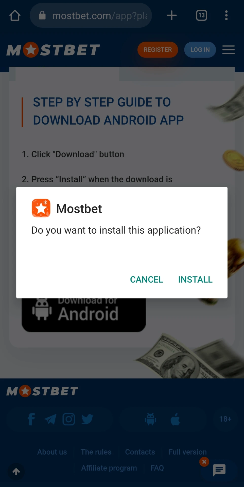 Instale o aplicativo da Mostbet para jogar Aviator em seu telefone.