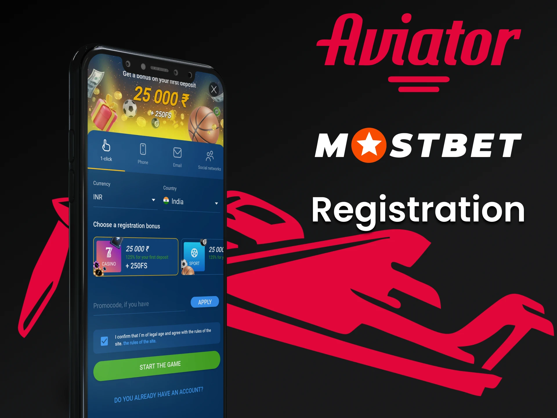 To start playing Aviator on Mostbet, create an account.