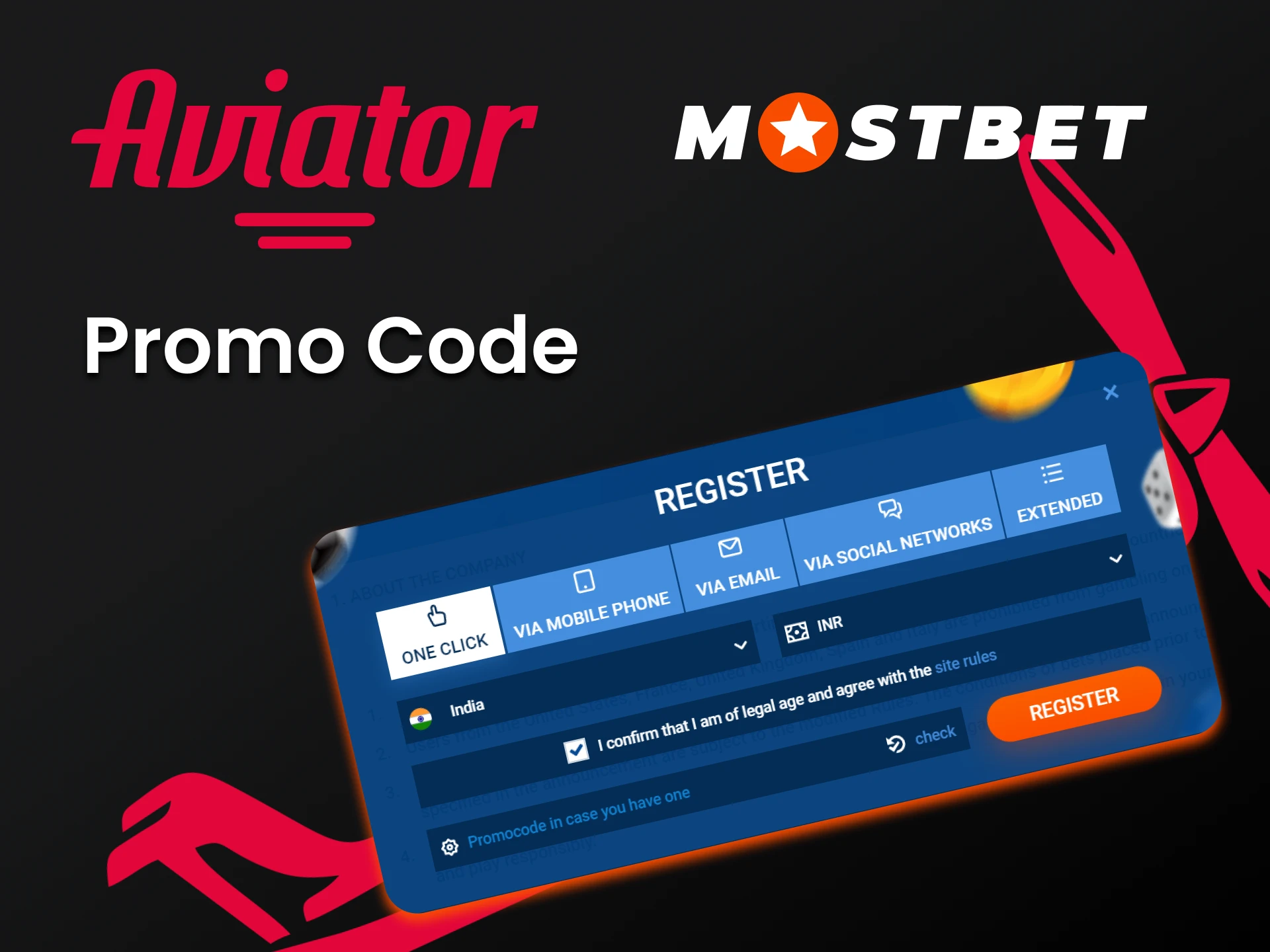 Enter the promo code to receive an additional bonus from Mostbet.