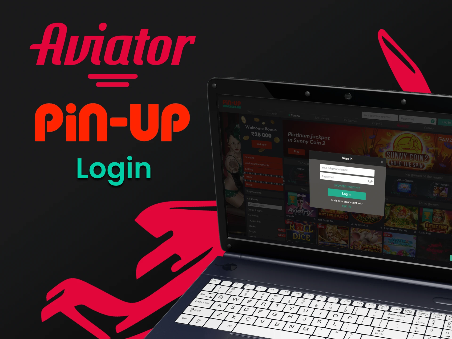 Faça login em sua conta pessoal para começar a jogar Aviator na Pin Up.