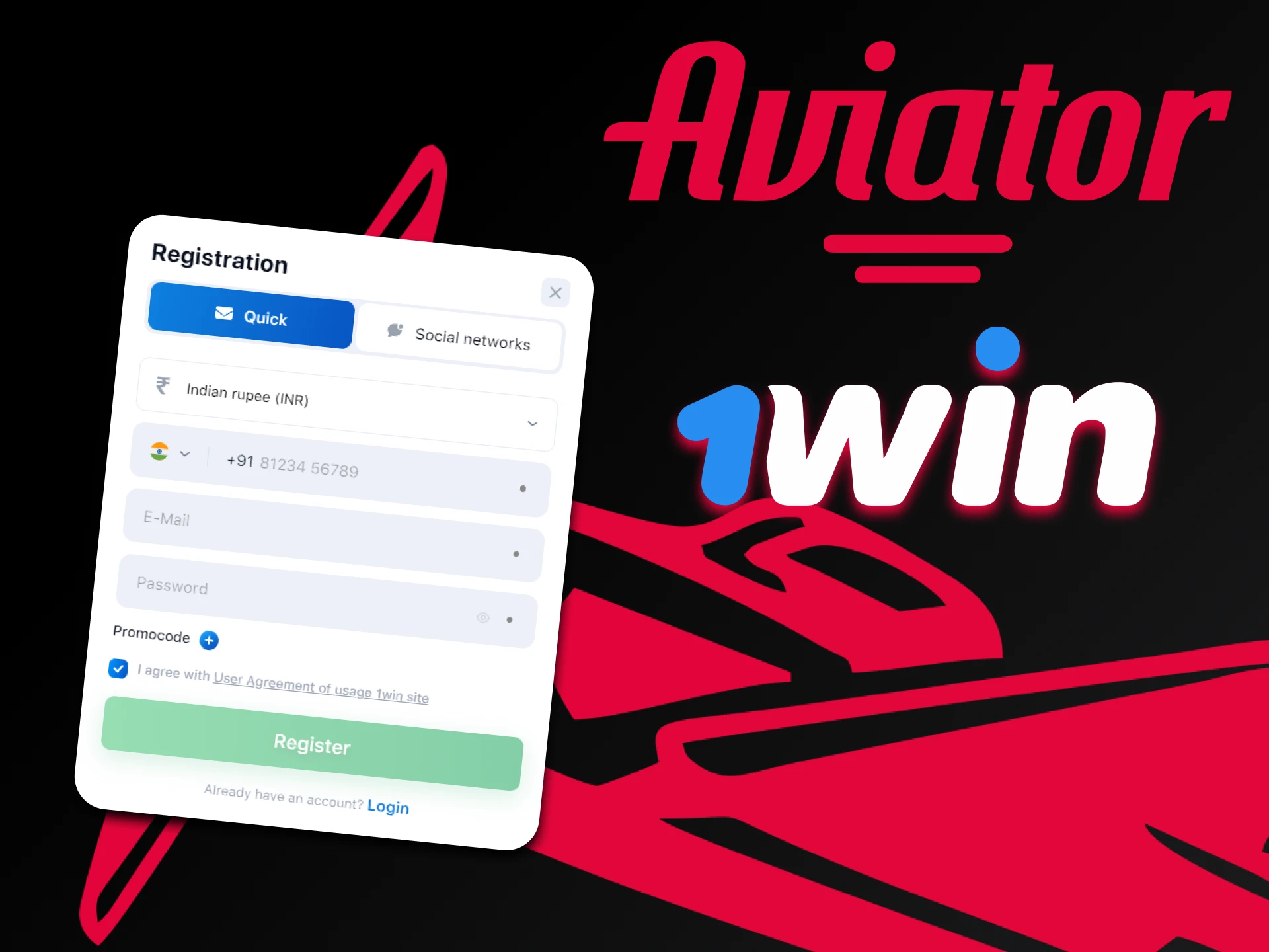 Go through the registration process on 1win to play Aviator.