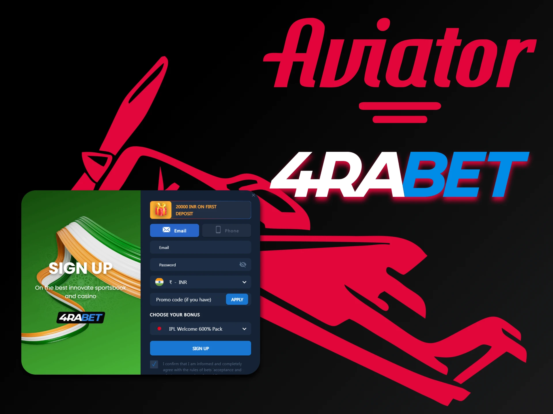 Create a personal account on 4rabet to play Aviator.