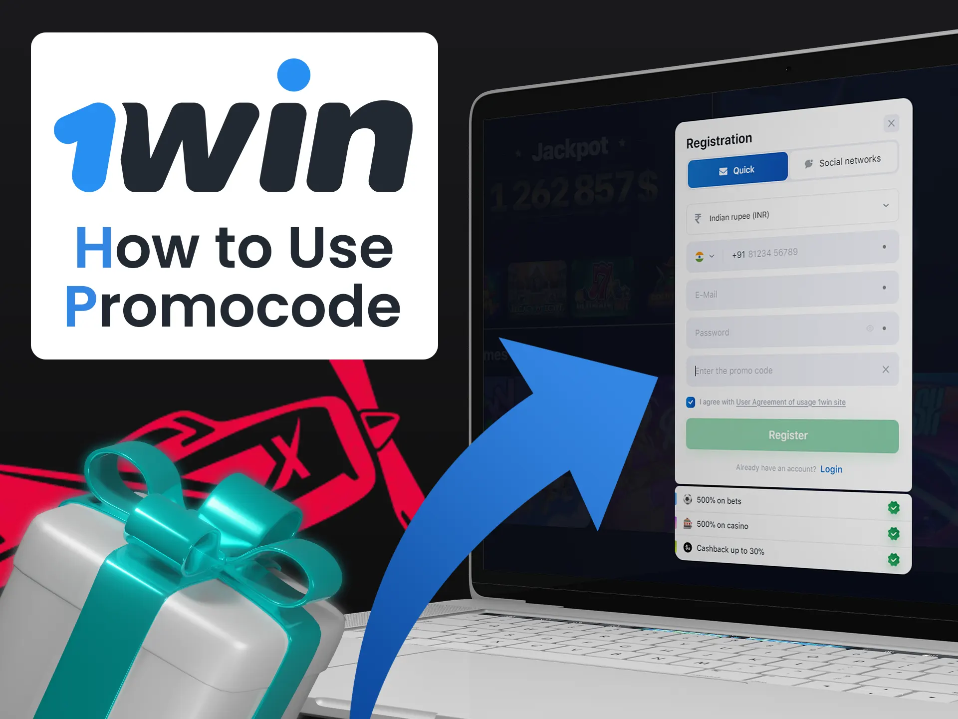 It's easy to use special 1win promocode.