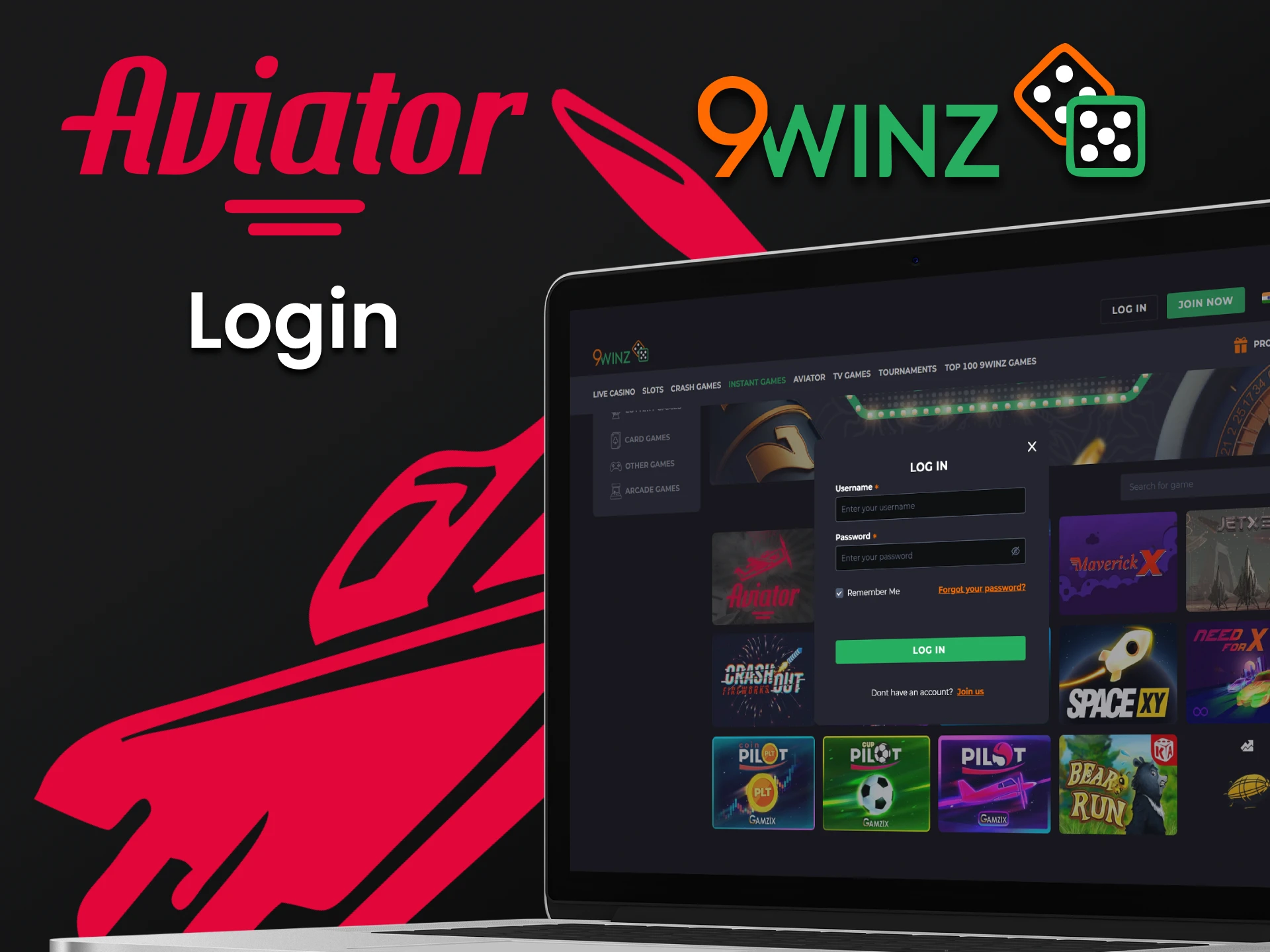 Sign in to your 9winz account to play Aviator.