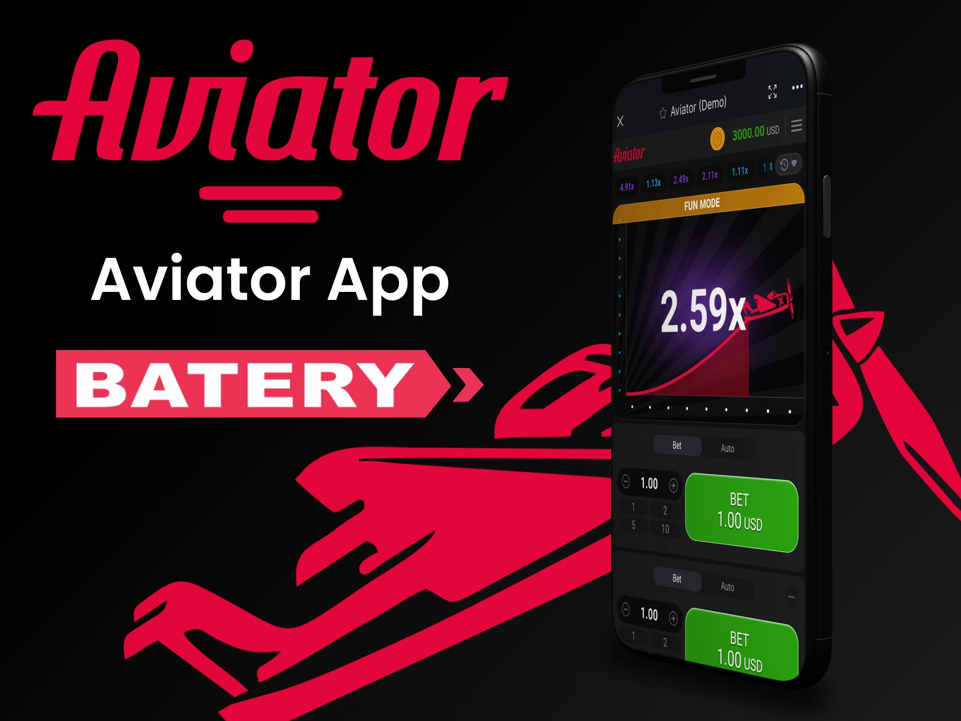 Para jogar o Aviator, escolha o aplicativo Batery.