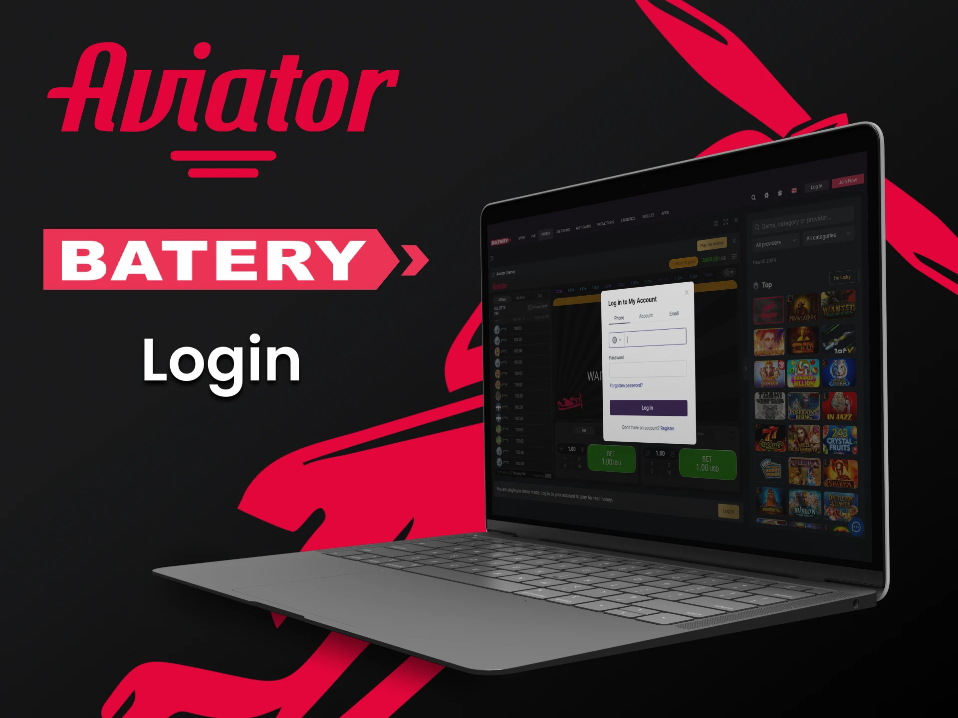 Sign in to your Batery account to play Aviator.