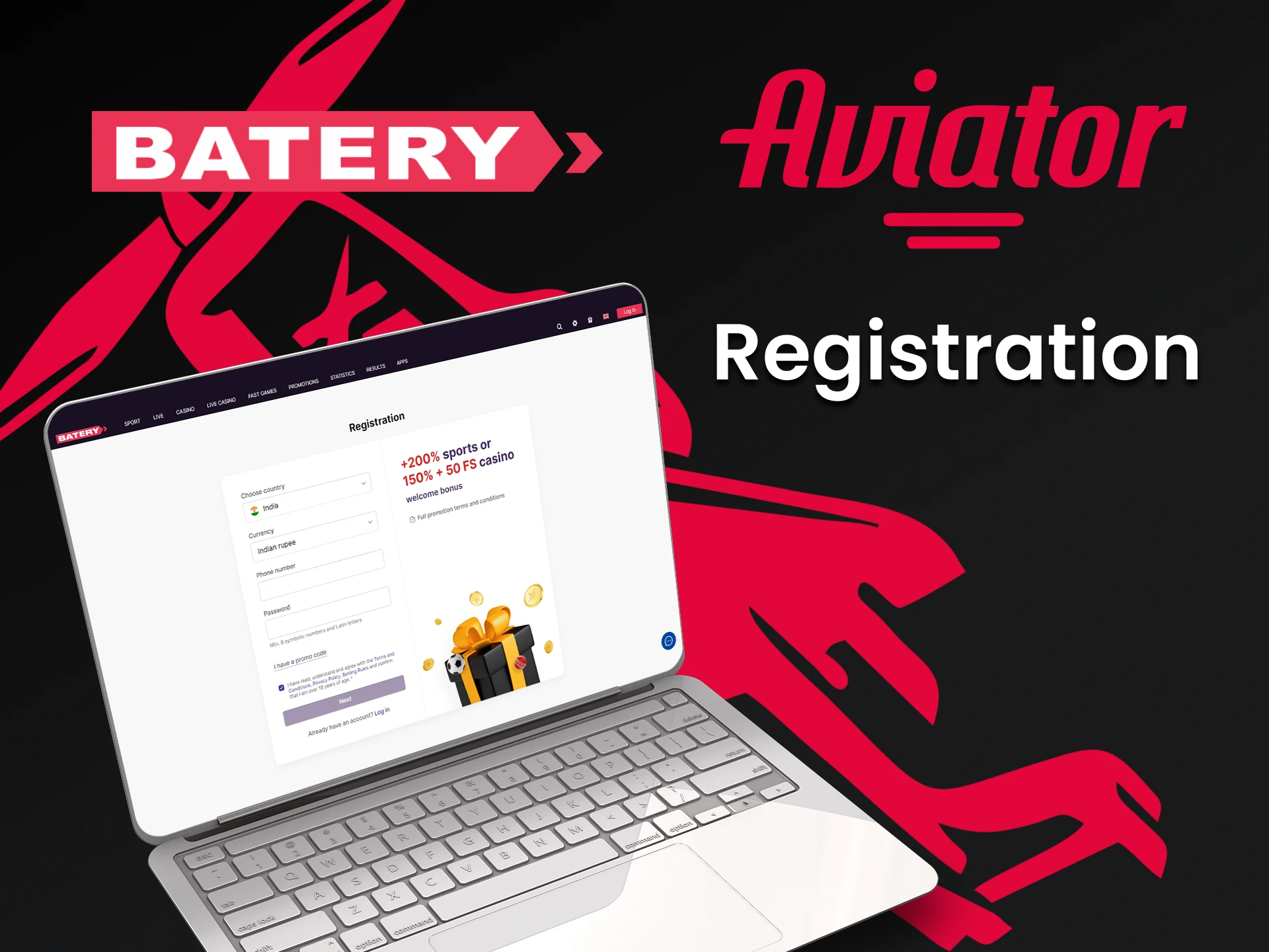 Create a personal account on Batery to play Aviator.