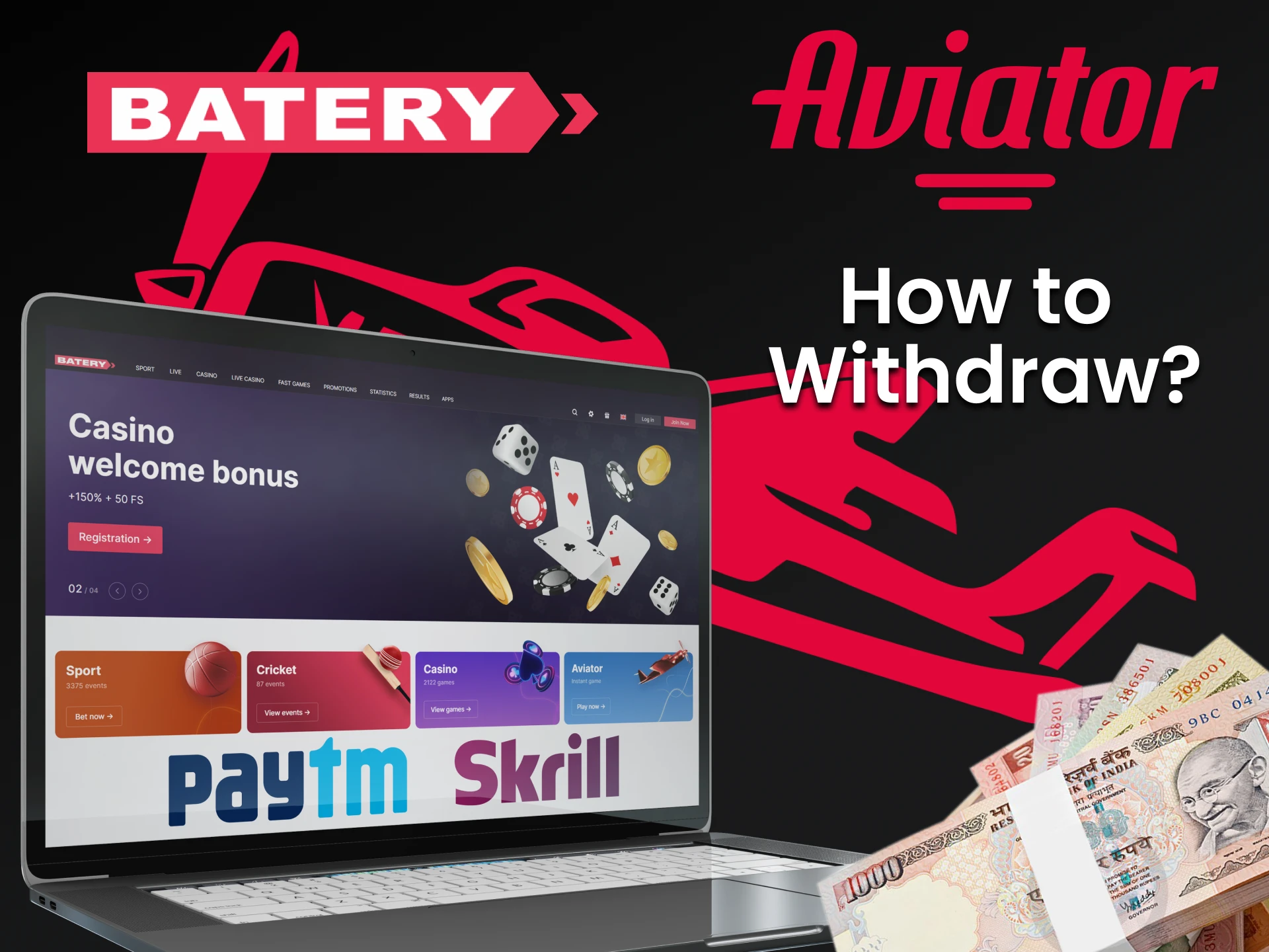 Withdraw your winnings to Aviator on Batery.