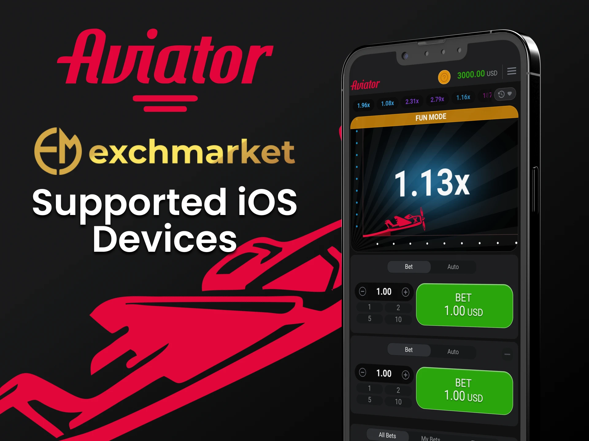 Jogue Aviator através do seu dispositivo iOS no Exchmarket.