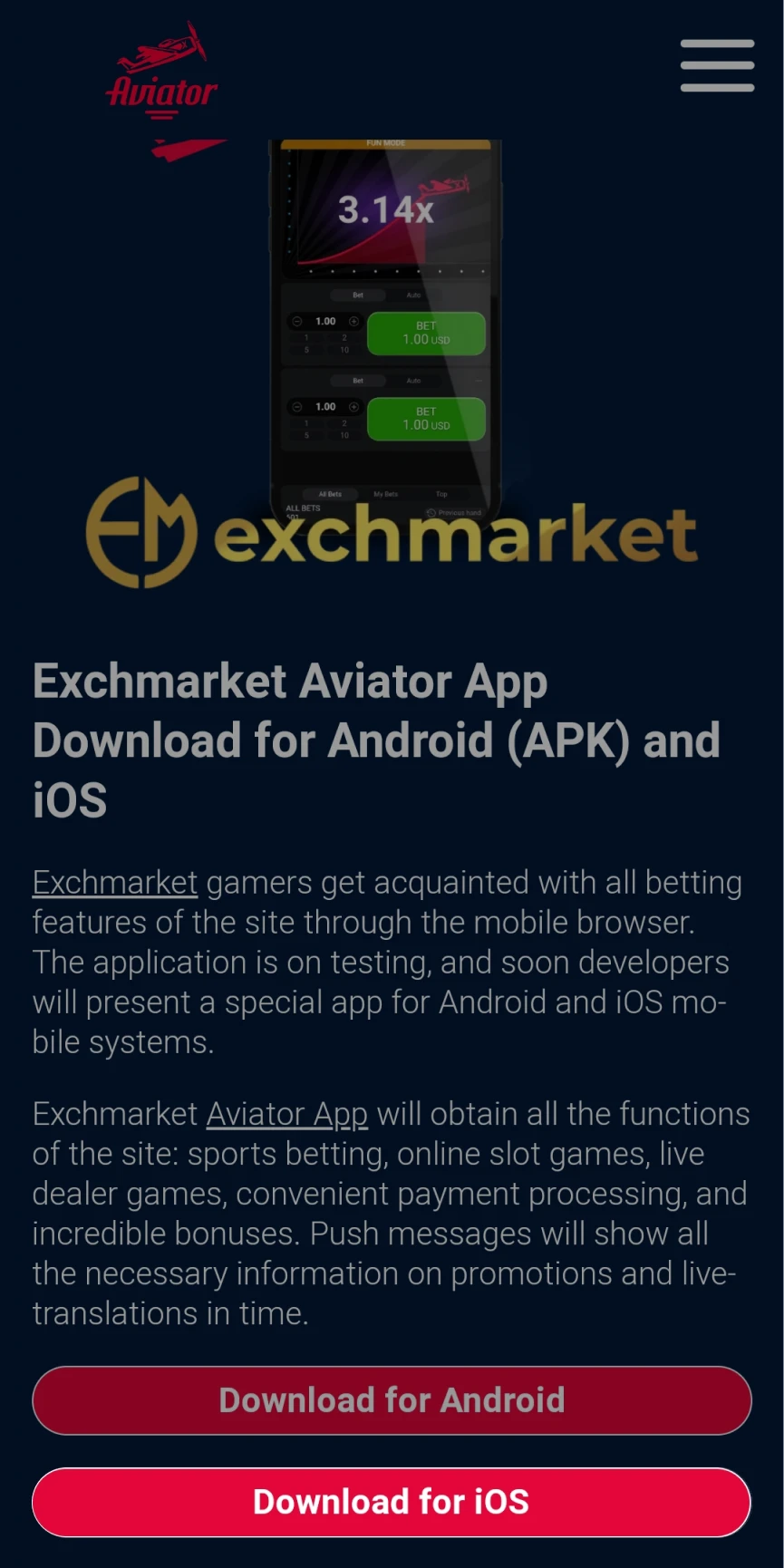 Vá para a página de download do Exchmarket para iOS.