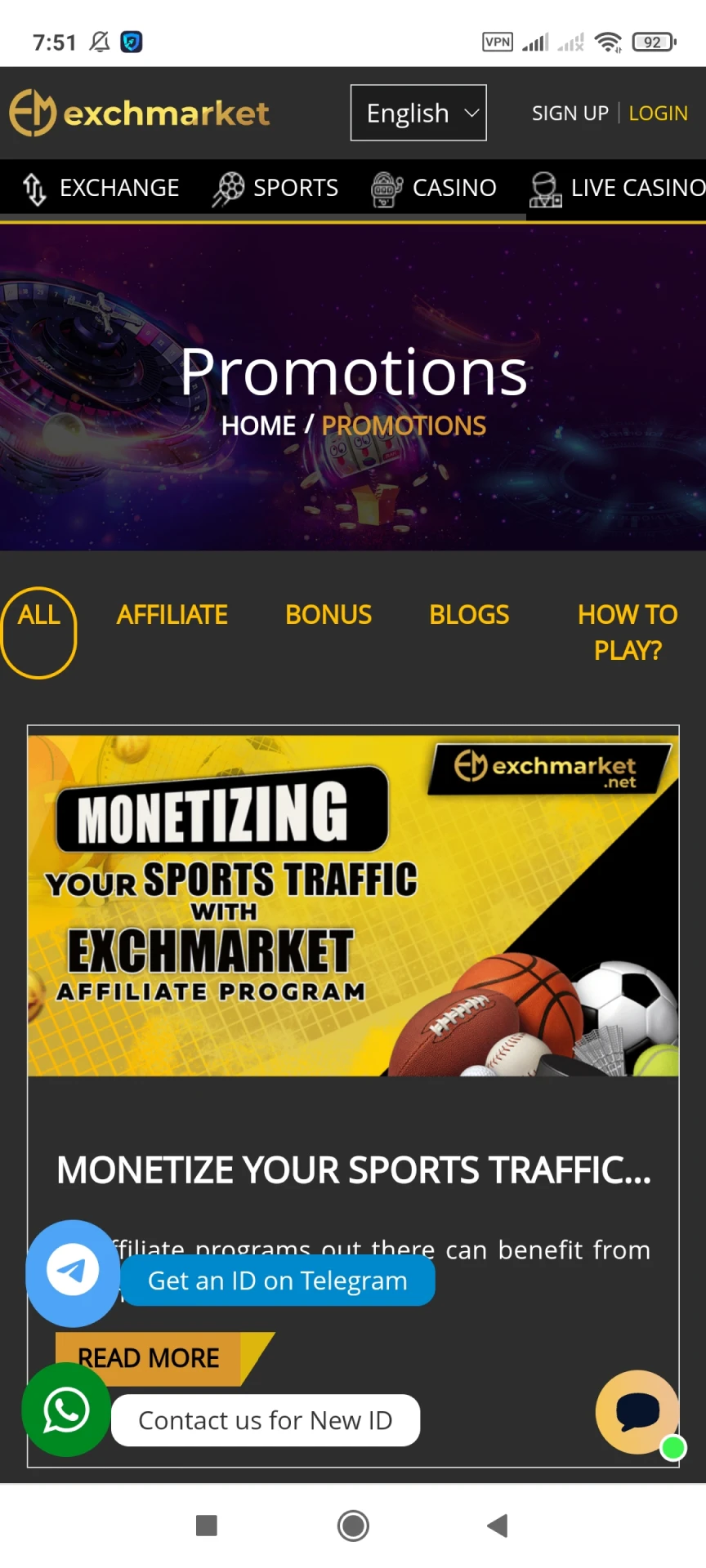 Visit the page with bonuses in the Exchmarket application.