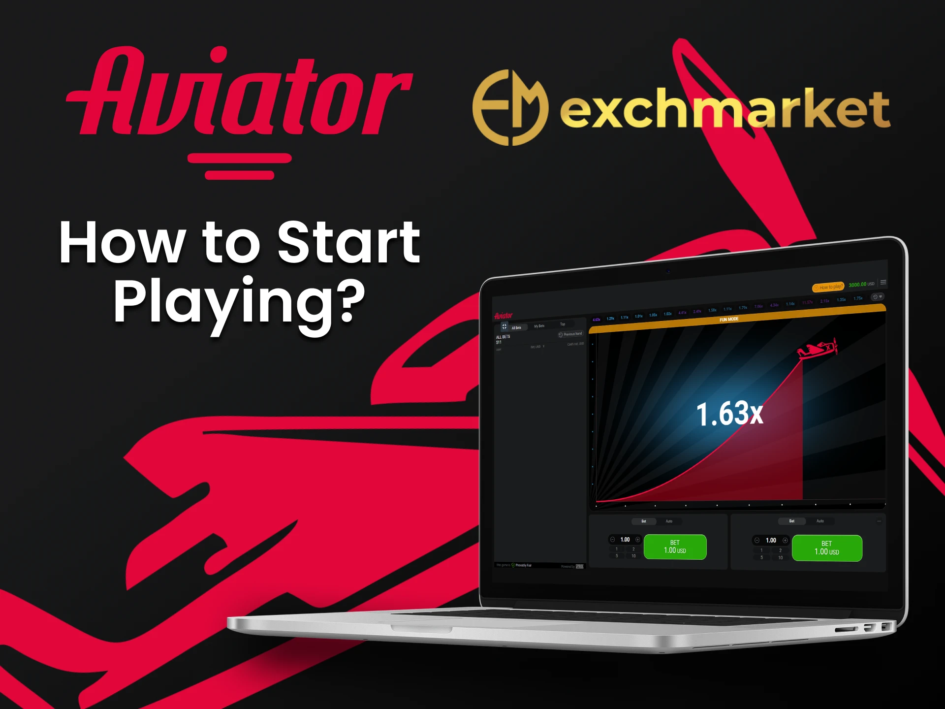 To start playing choose the section with Aviator on Exchmarket.