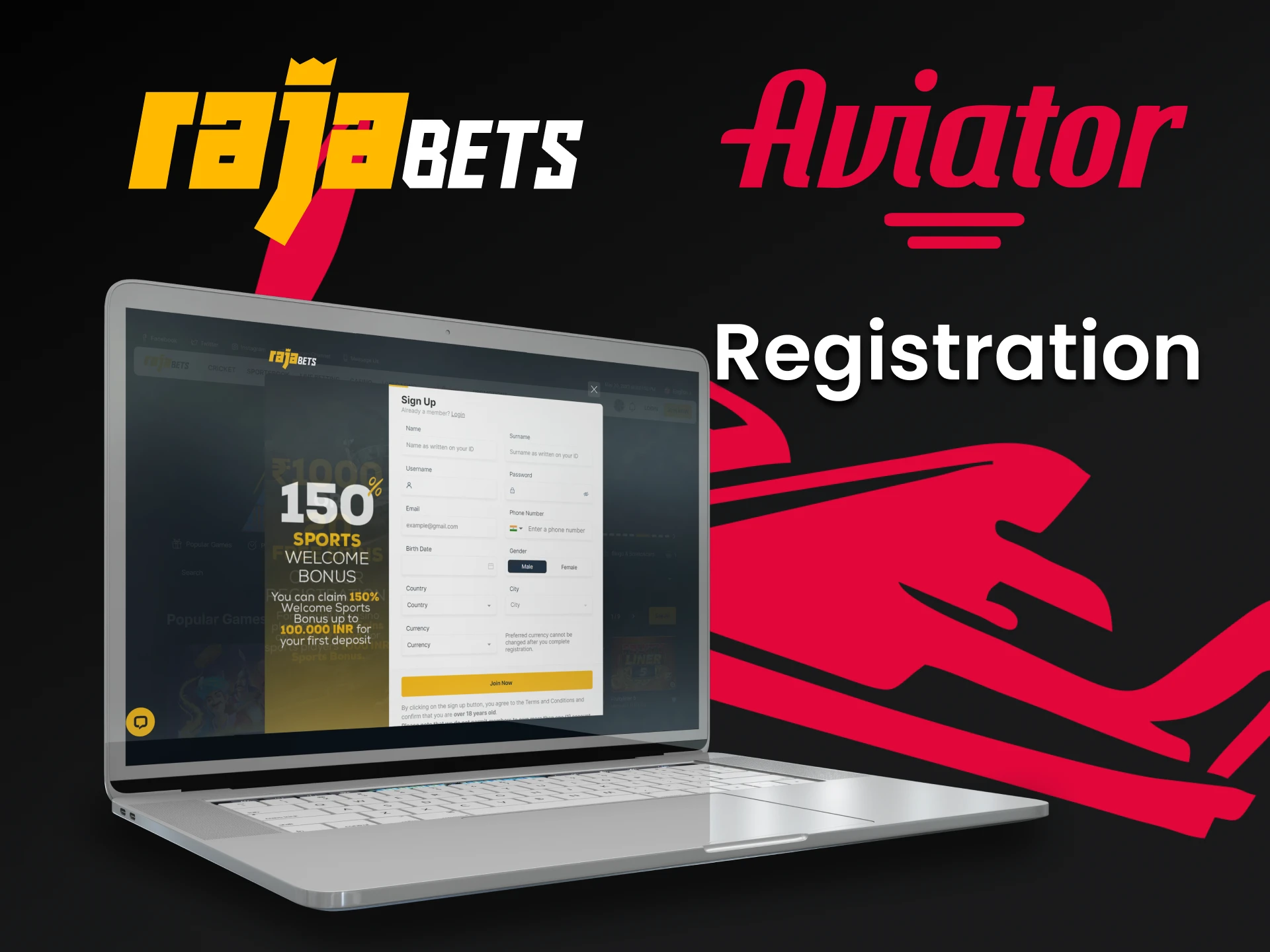 Create an account on Rajabets to play Aviator.